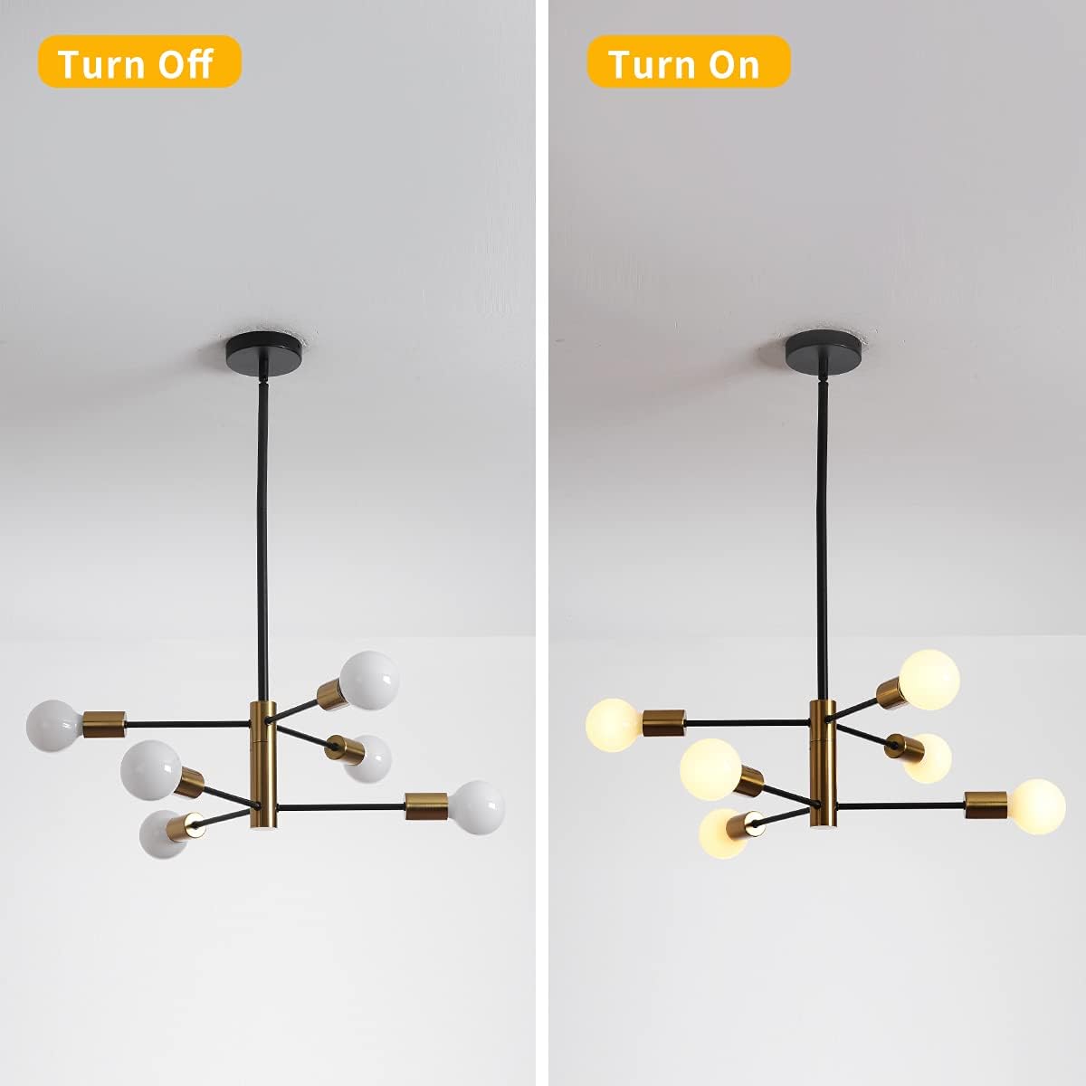 Sputnik Chandelier Modern Industrial, 6-Light , Black & Gold 7