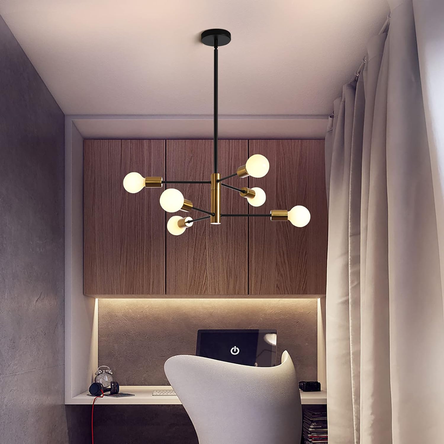 Sputnik Chandelier Modern Industrial, 6-Light , Black & Gold 8