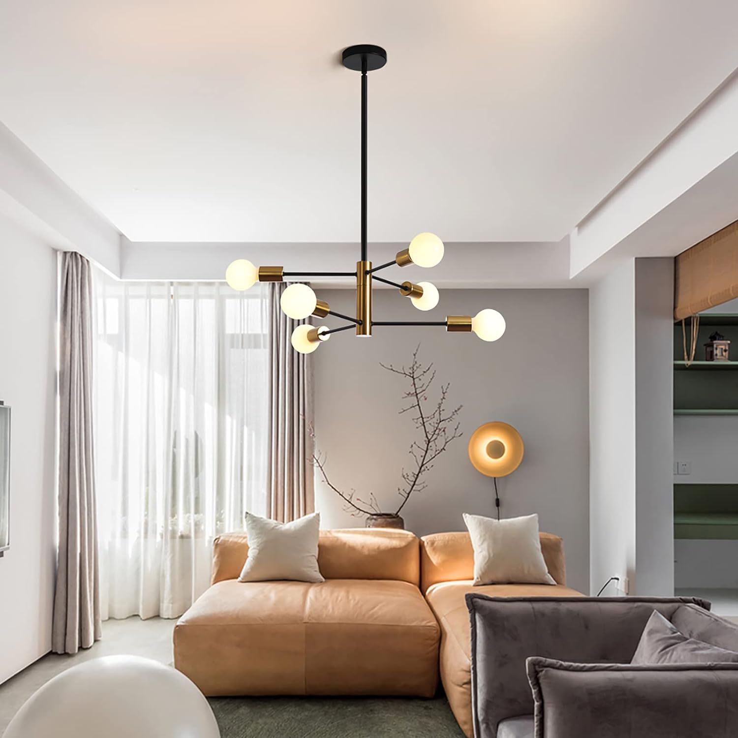 Sputnik Chandelier Modern Industrial, 6-Light , Black & Gold 9