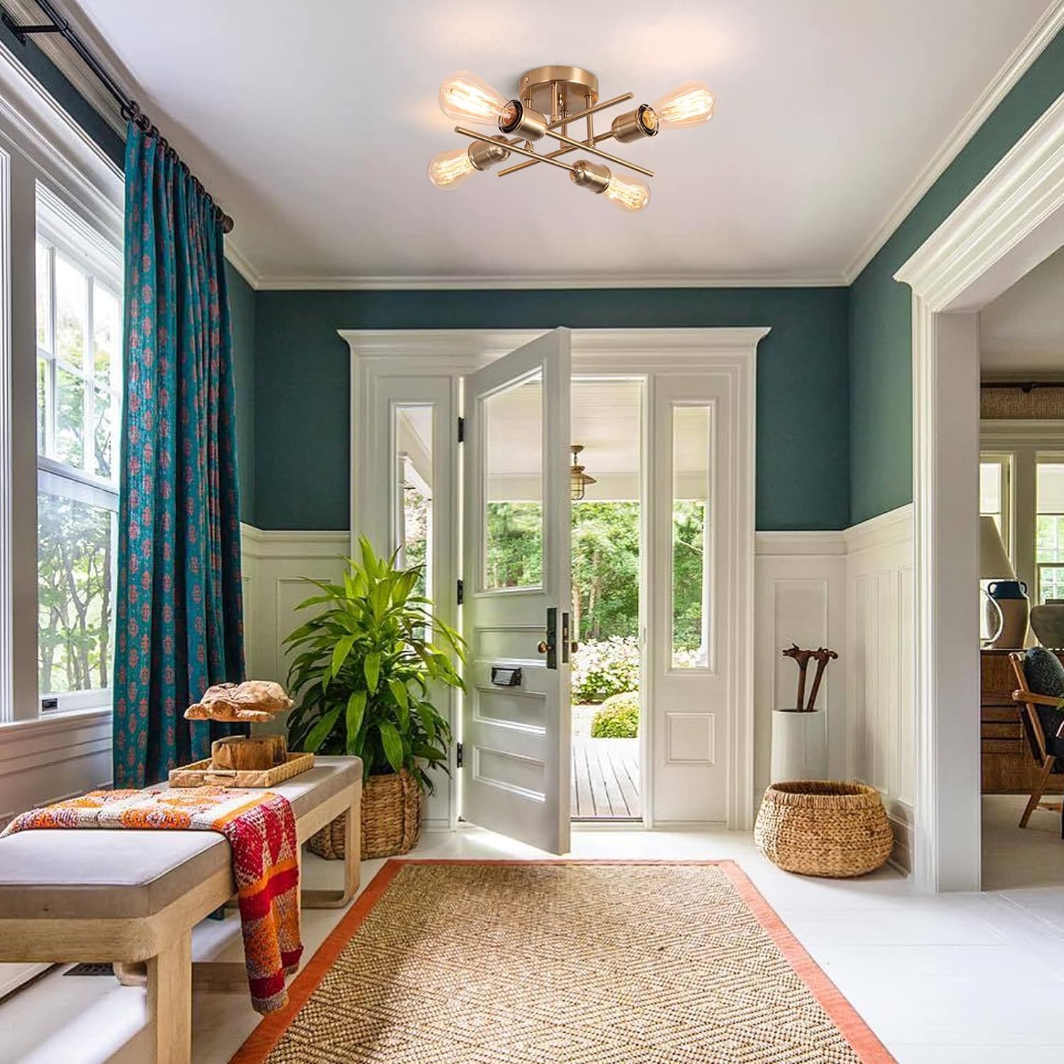 Modern Industrial Chandelier, 4 Light, Black 4