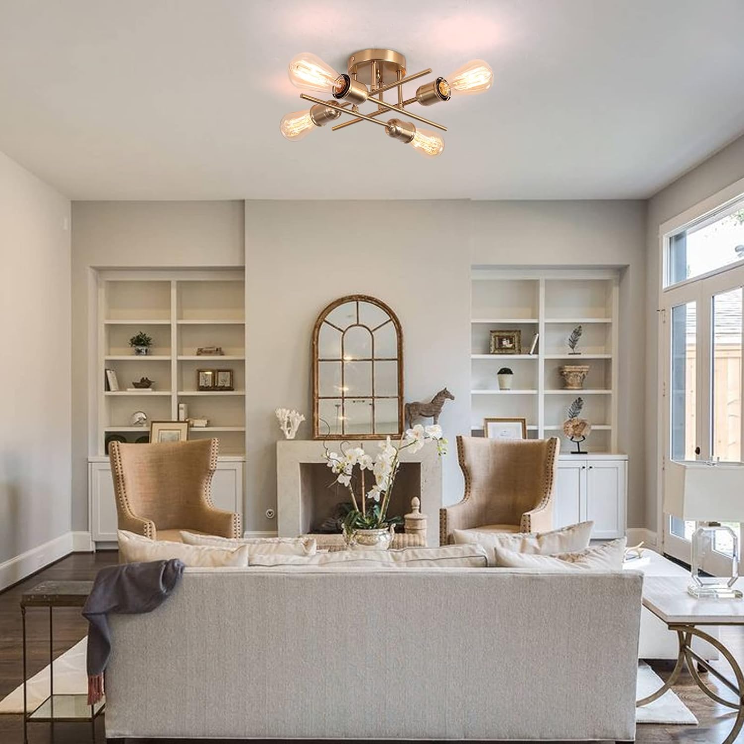 Modern Industrial Chandelier, 4 Light, Black 7