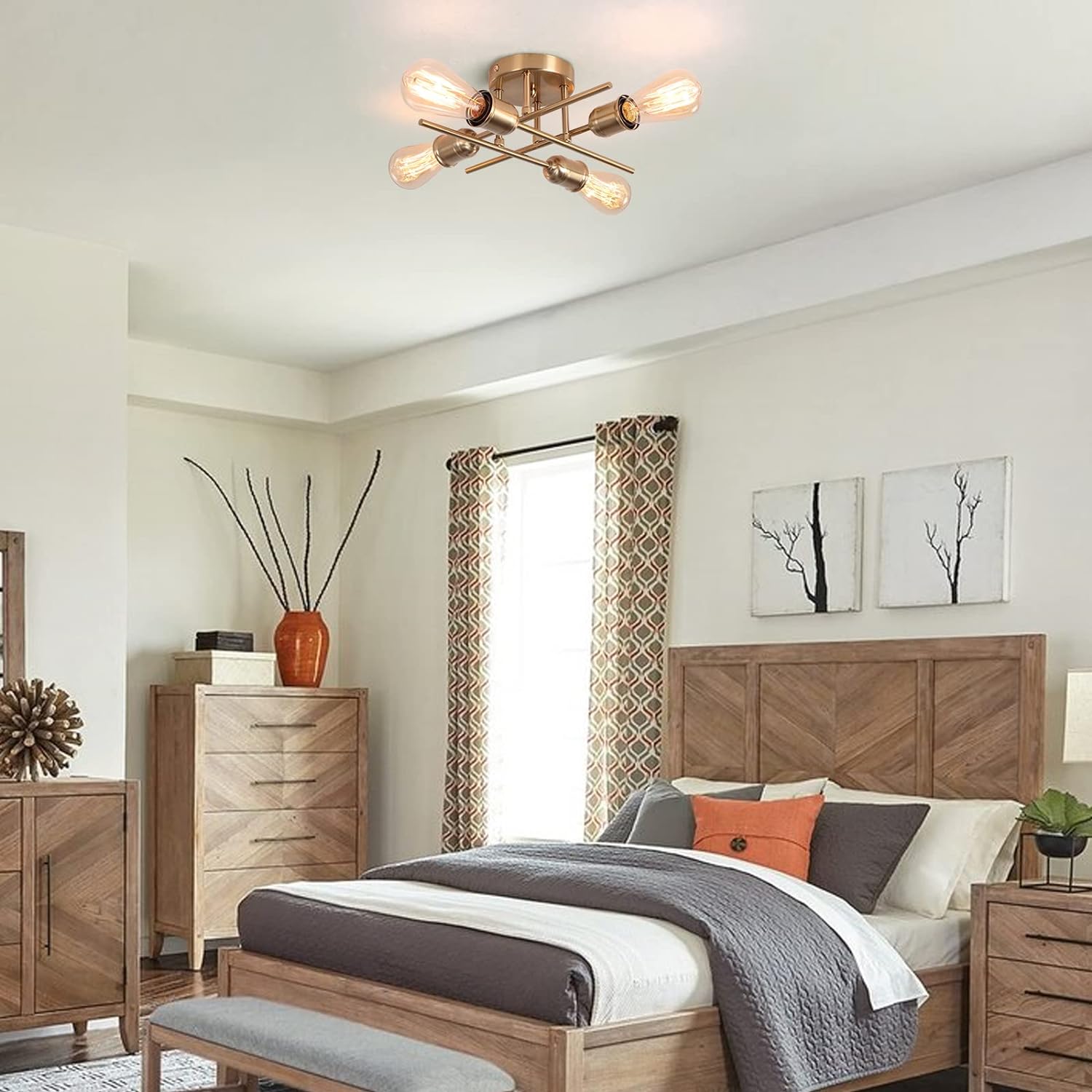 Modern Industrial Chandelier, 4 Light, Black 8