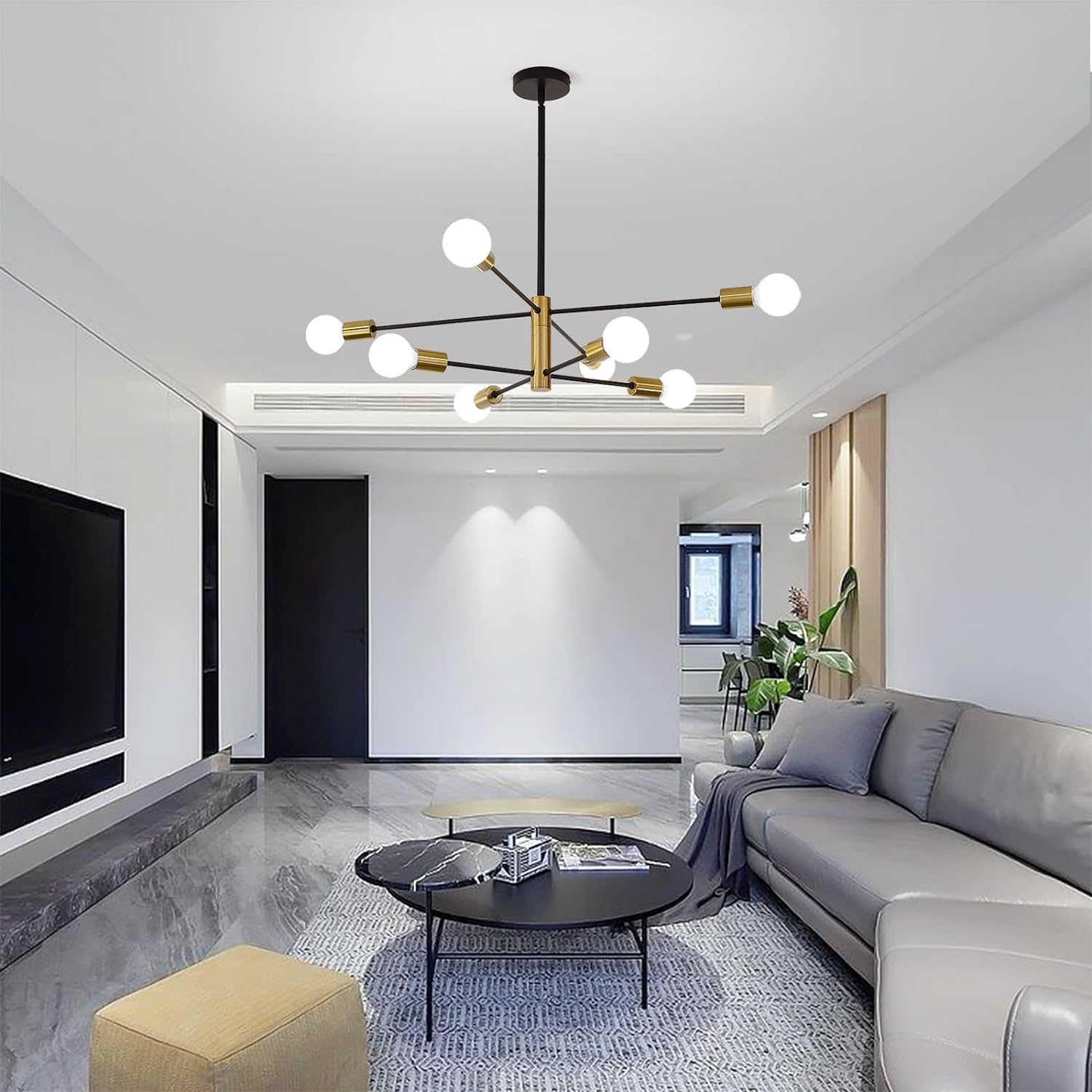 Sputnik Chandelier Modern Industrial, 8-Light , Black & Gold 3