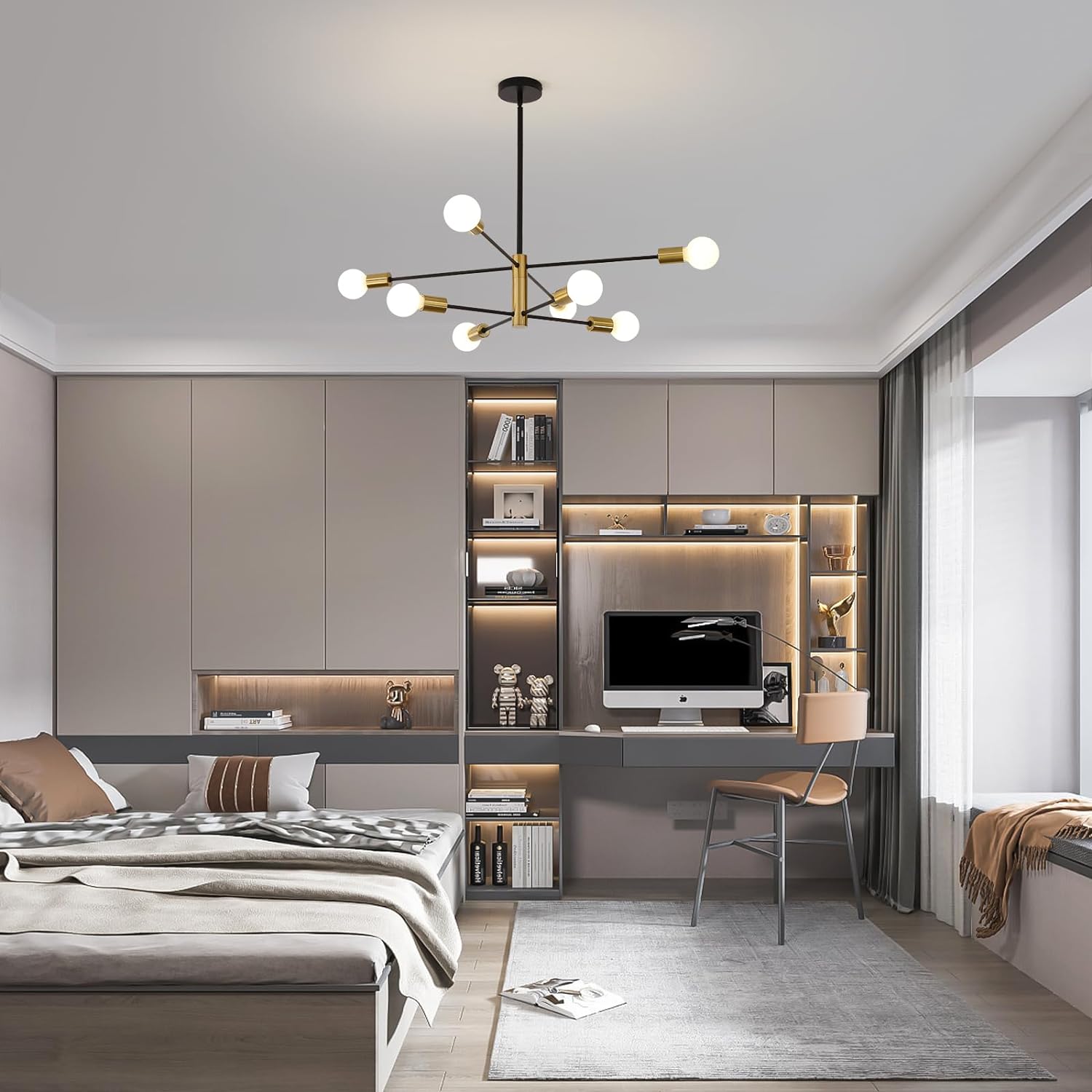 Sputnik Chandelier Modern Industrial, 8-Light , Black & Gold 4