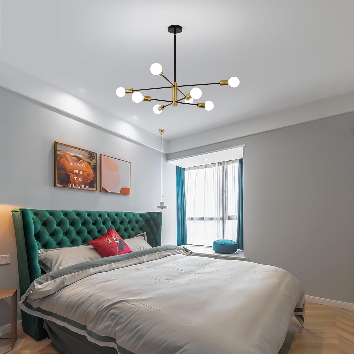 Sputnik Chandelier Modern Industrial, 8-Light , Black & Gold 5