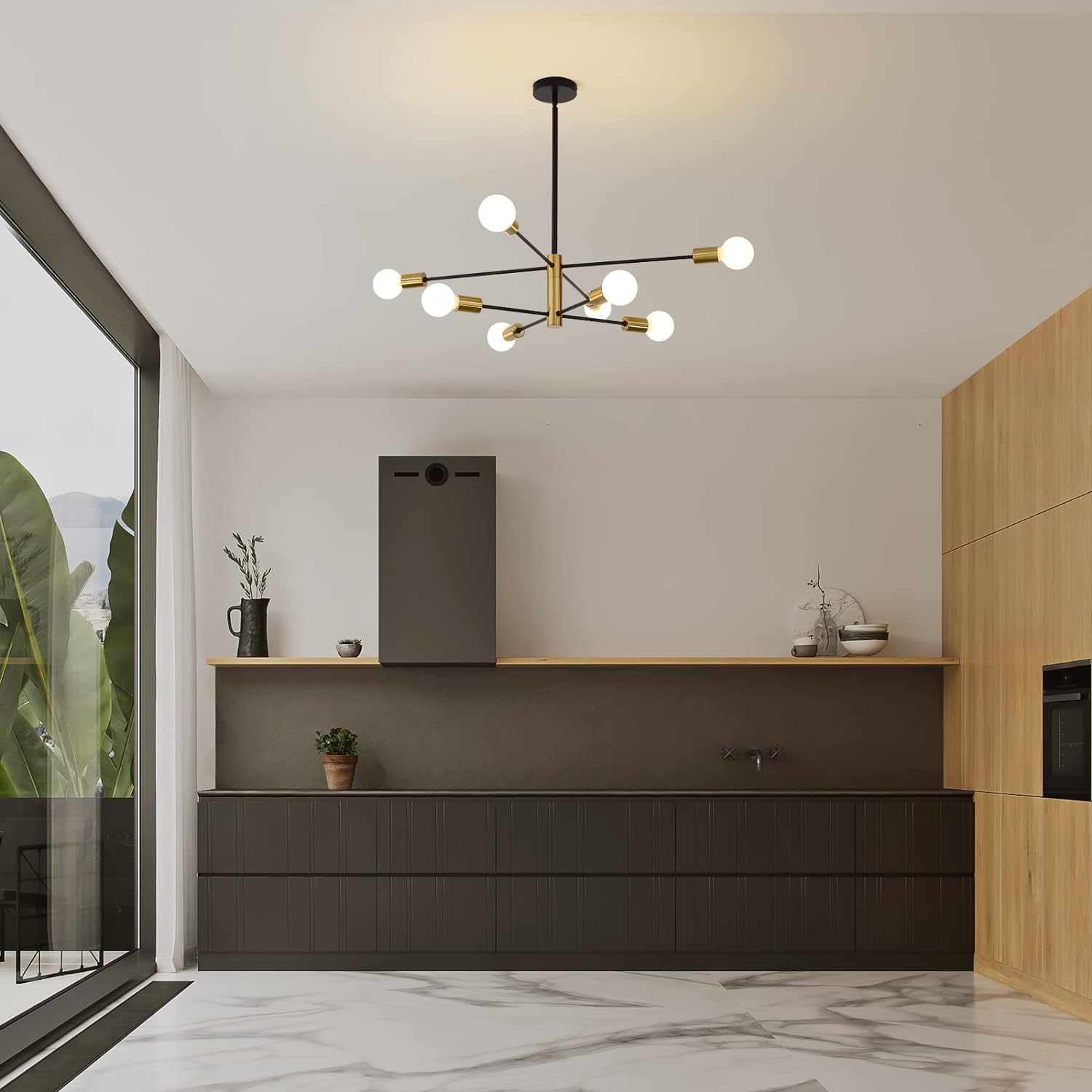 Sputnik Chandelier Modern Industrial, 8-Light , Black & Gold 9