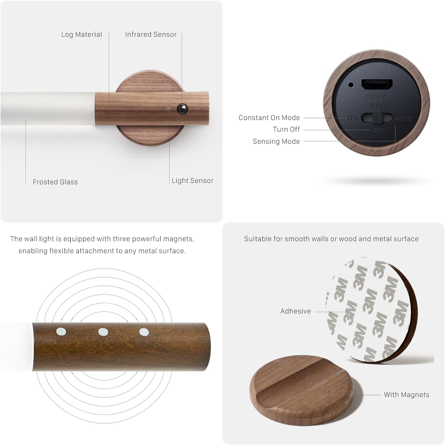 Motion Sensor Wall Light Indoor, LED Rechargeable, 2pcs 4