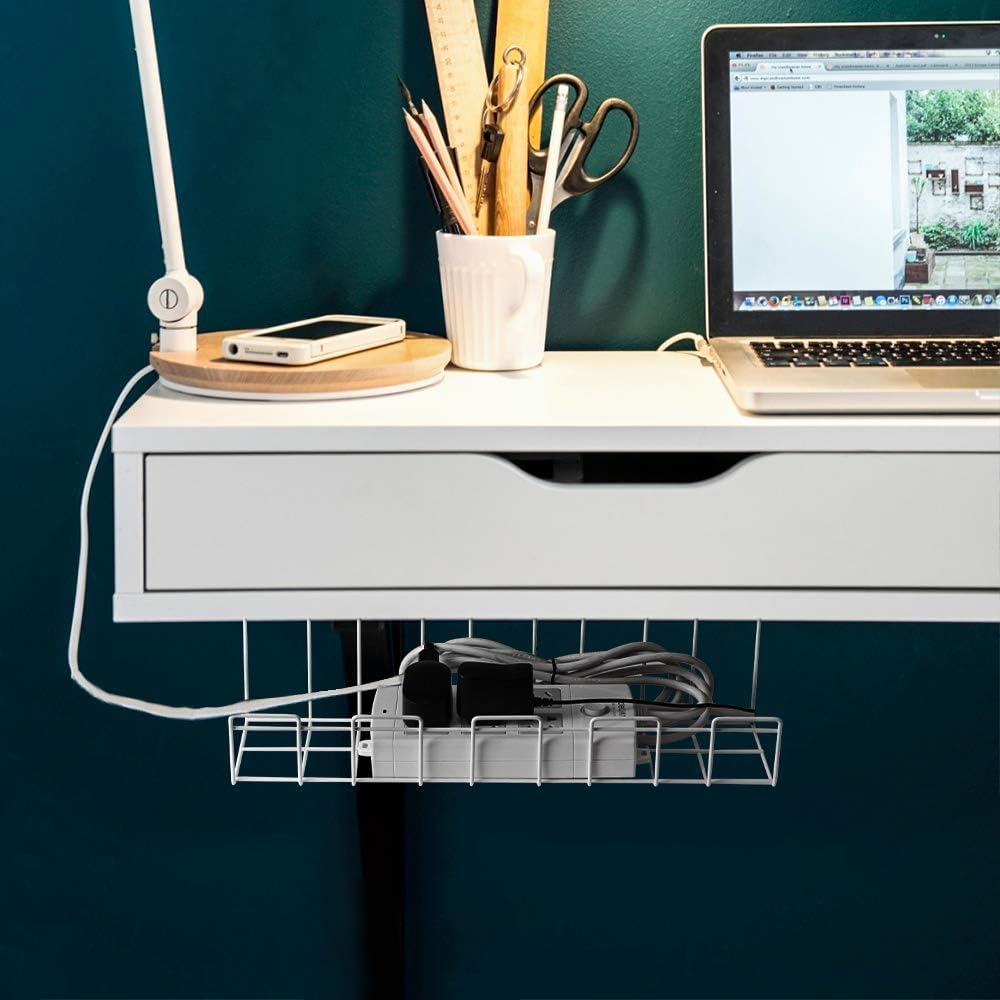 2 Pack Under Desk Cable Management Tray, White 3