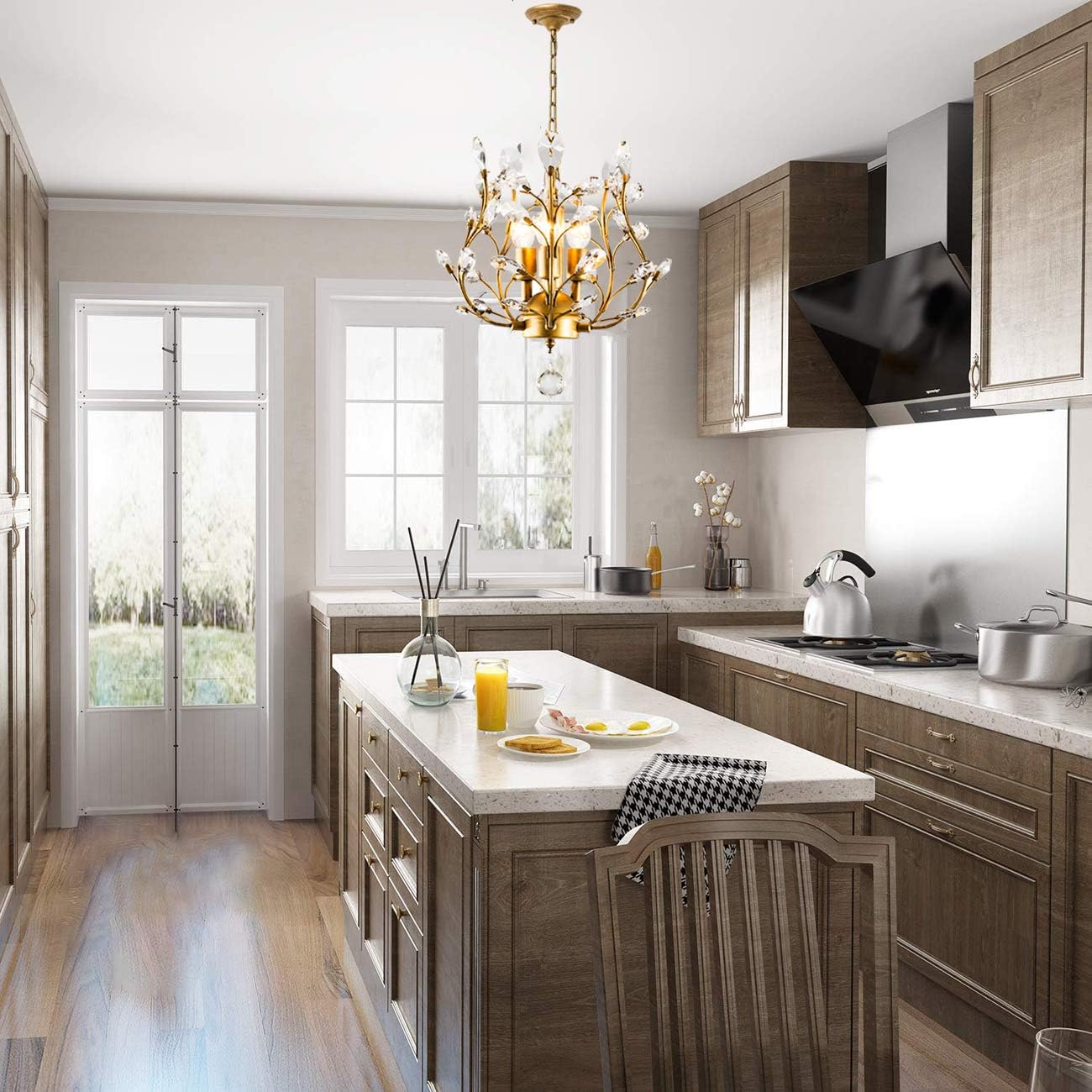 Crystal Chandelier Vintage, 3 Lights, Gold 6