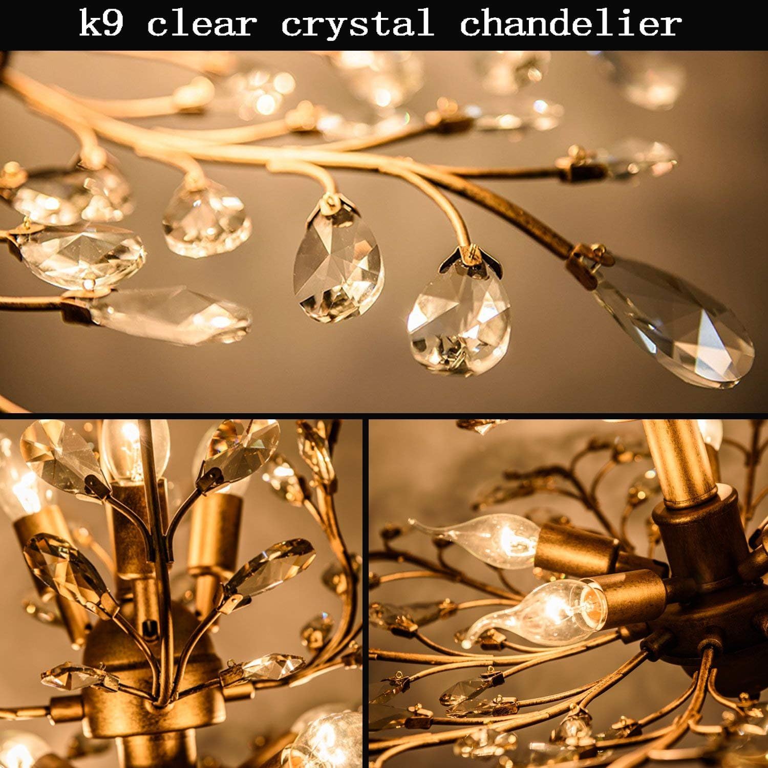 Crystal Chandelier Vintage, 3 Lights, Gold 8