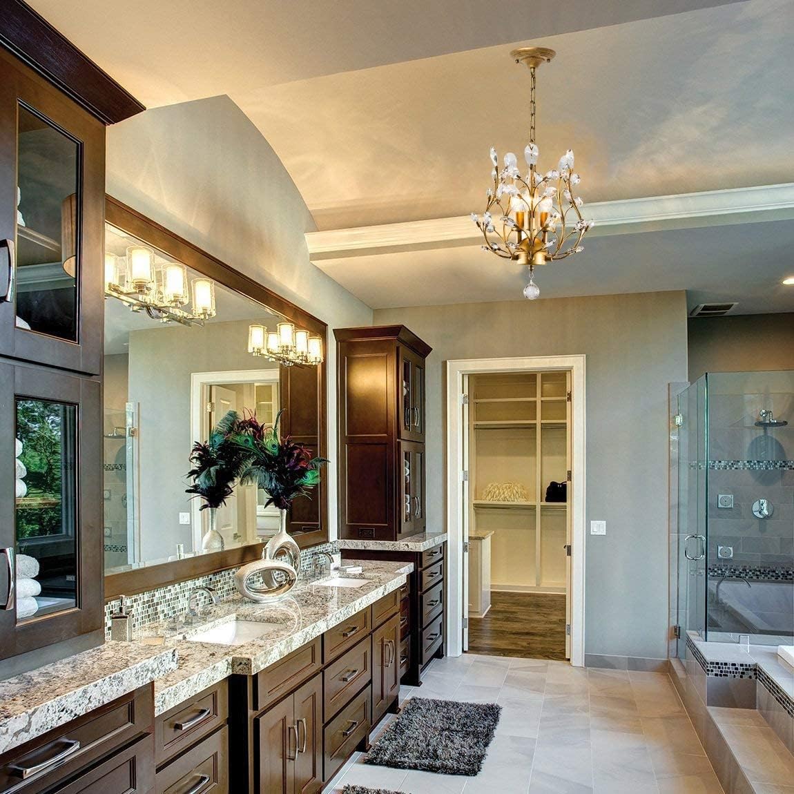 Crystal Chandelier Vintage, 3 Lights, Gold 9