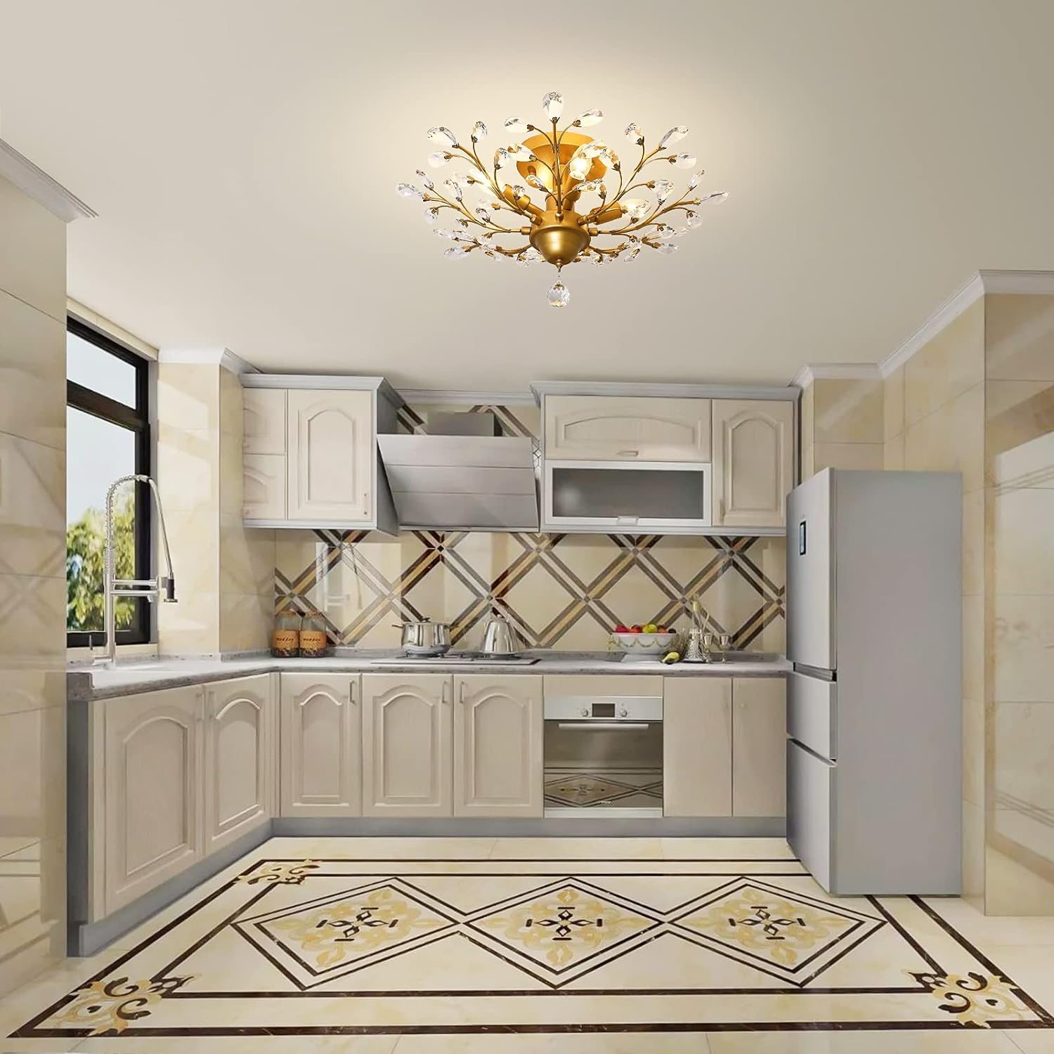 Crystal Chandelier Vintage, 4 Lights, Gold 3