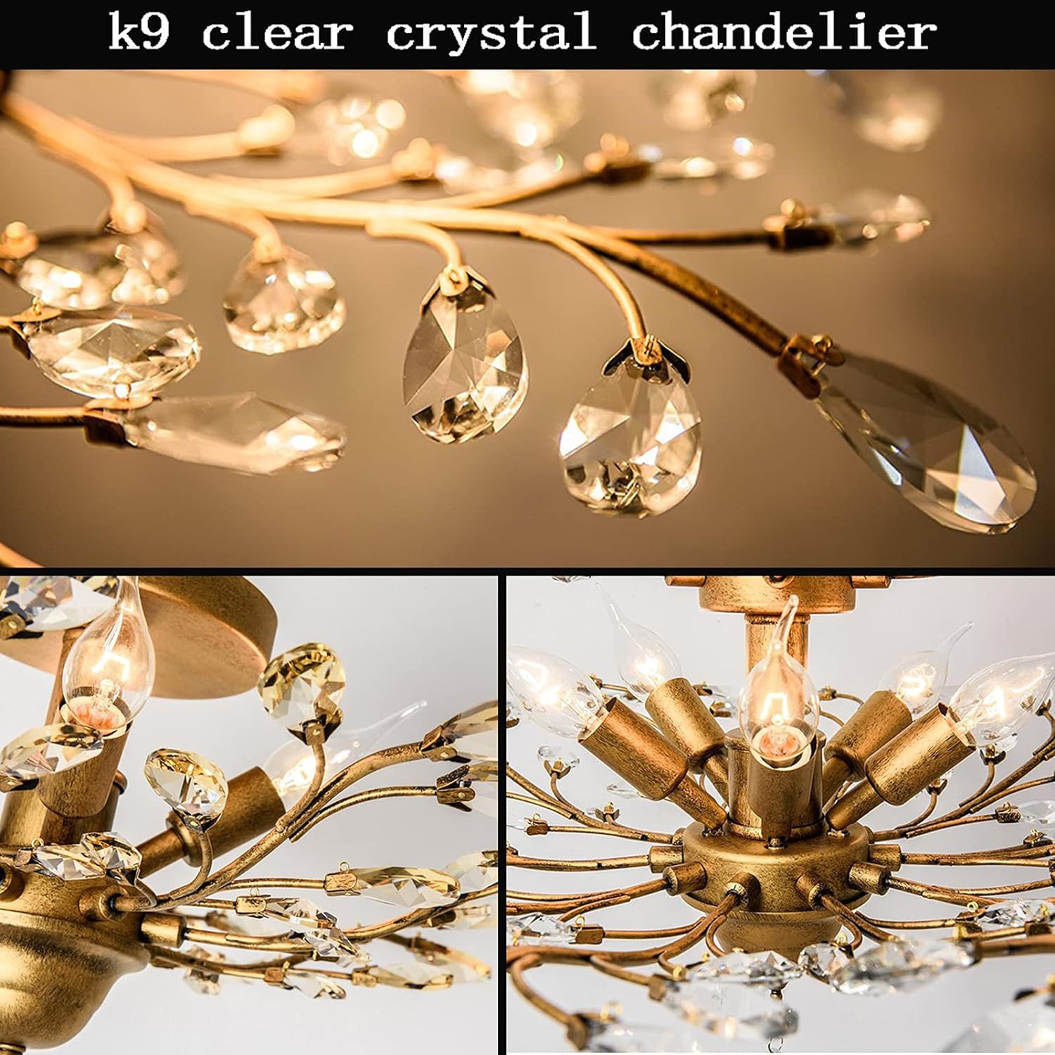 Crystal Chandelier Vintage, 4 Lights, Gold 6