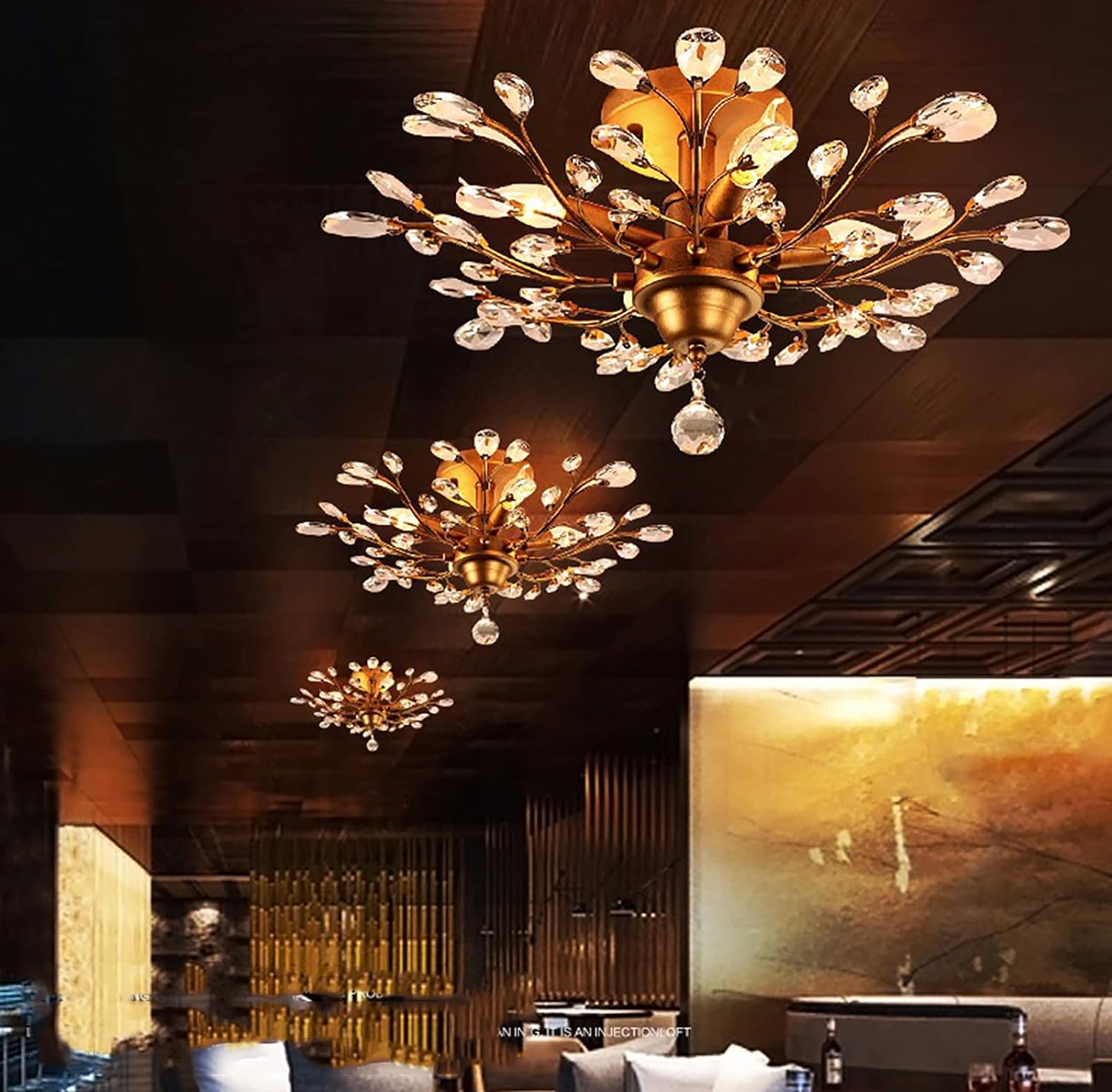 Crystal Chandelier Vintage, 4 Lights, Gold 7