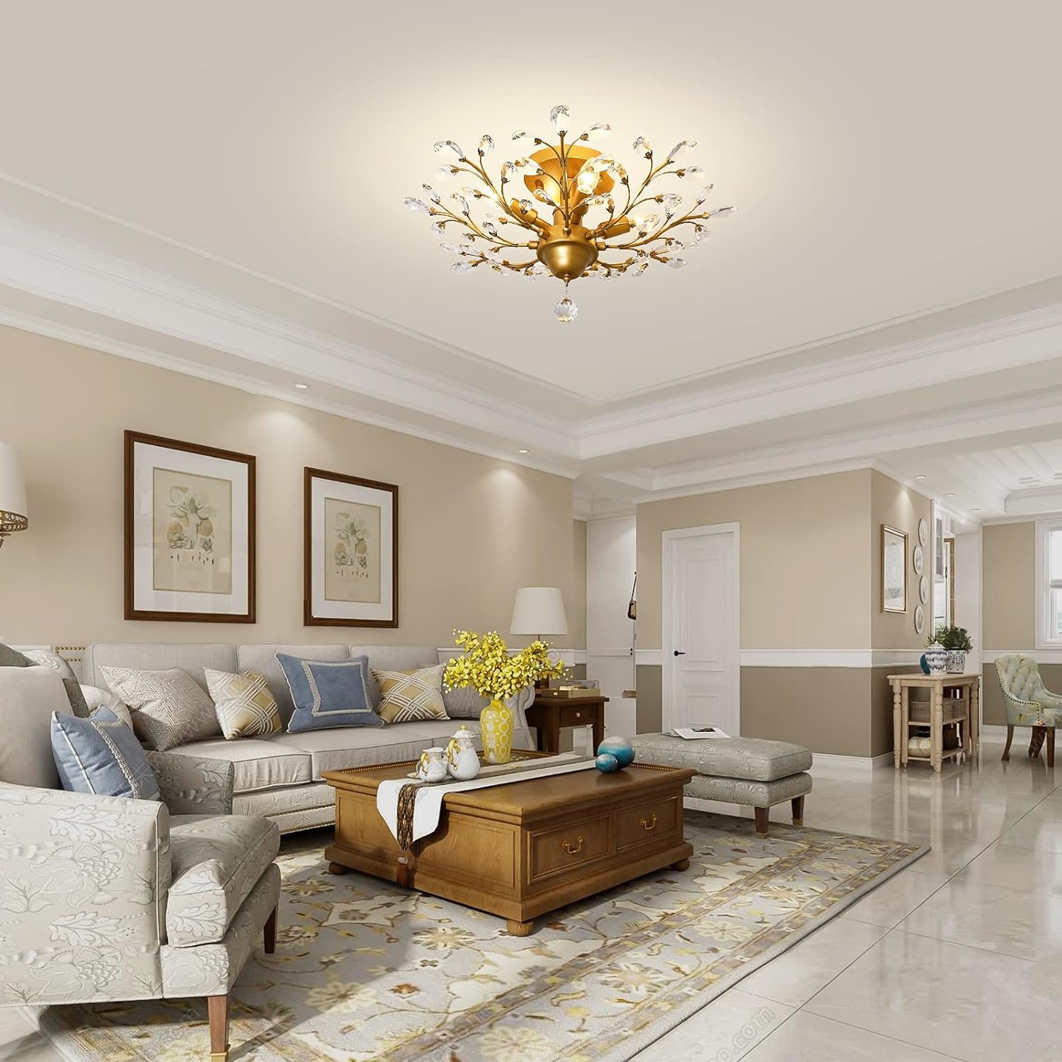 Crystal Chandelier Vintage, 4 Lights, Gold 9