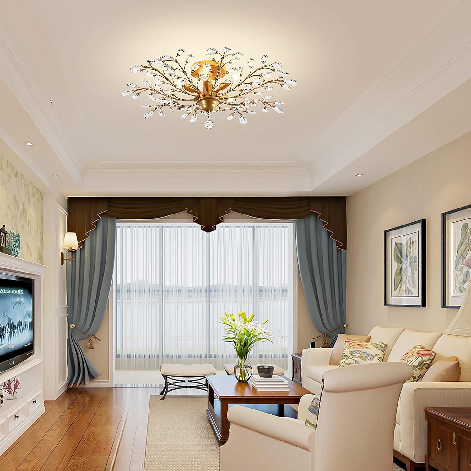 Crystal Chandelier Vintage, 5 Lights, Gold 8