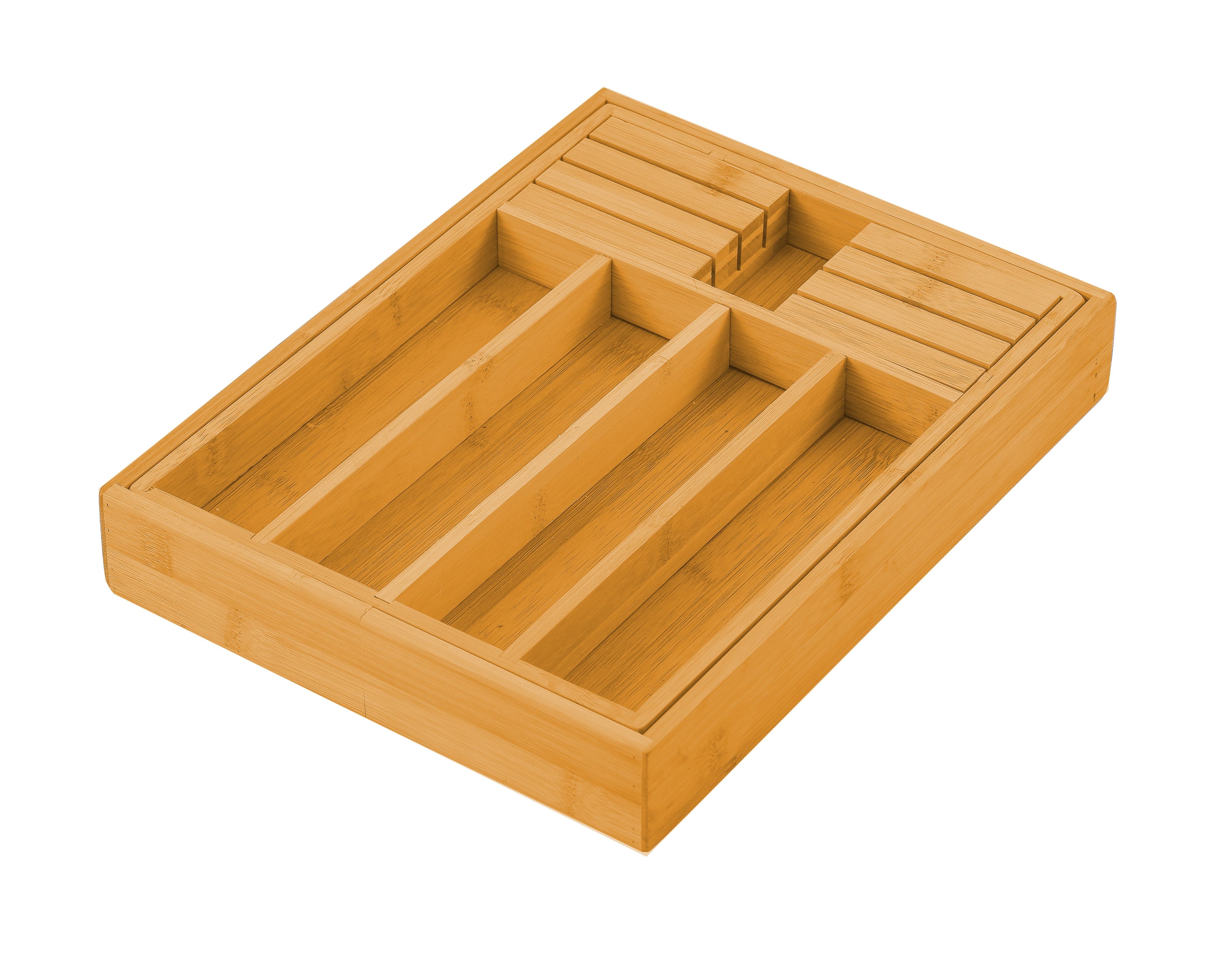 Large Capacity Bamboo Expandable Drawer Organizer with Knife Block Holder for Home Kitchen Utensils 6