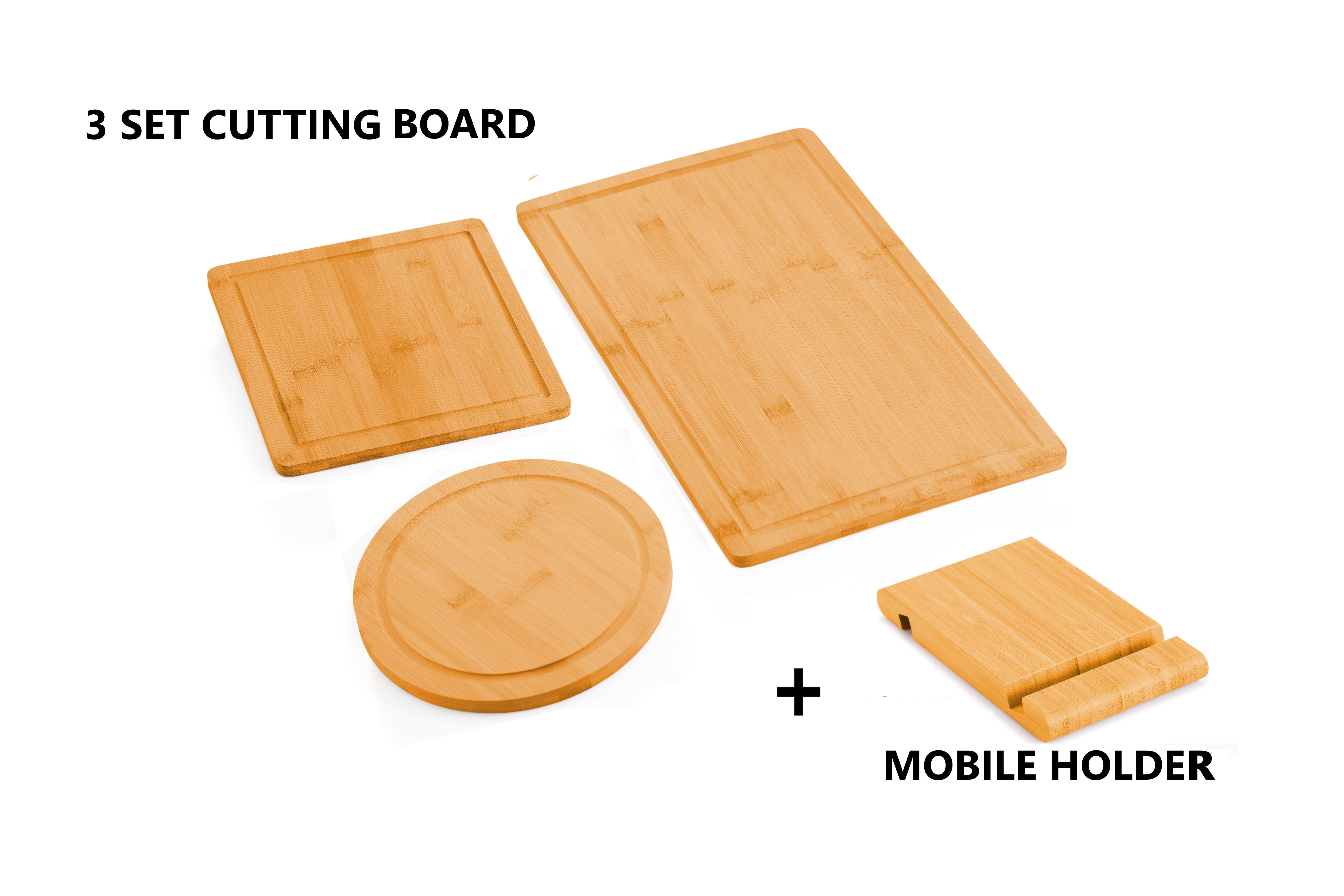 3 Pieces Bamboo Cutting Board with Juice Groove and Mobile Holder included for Home Kitchen 4