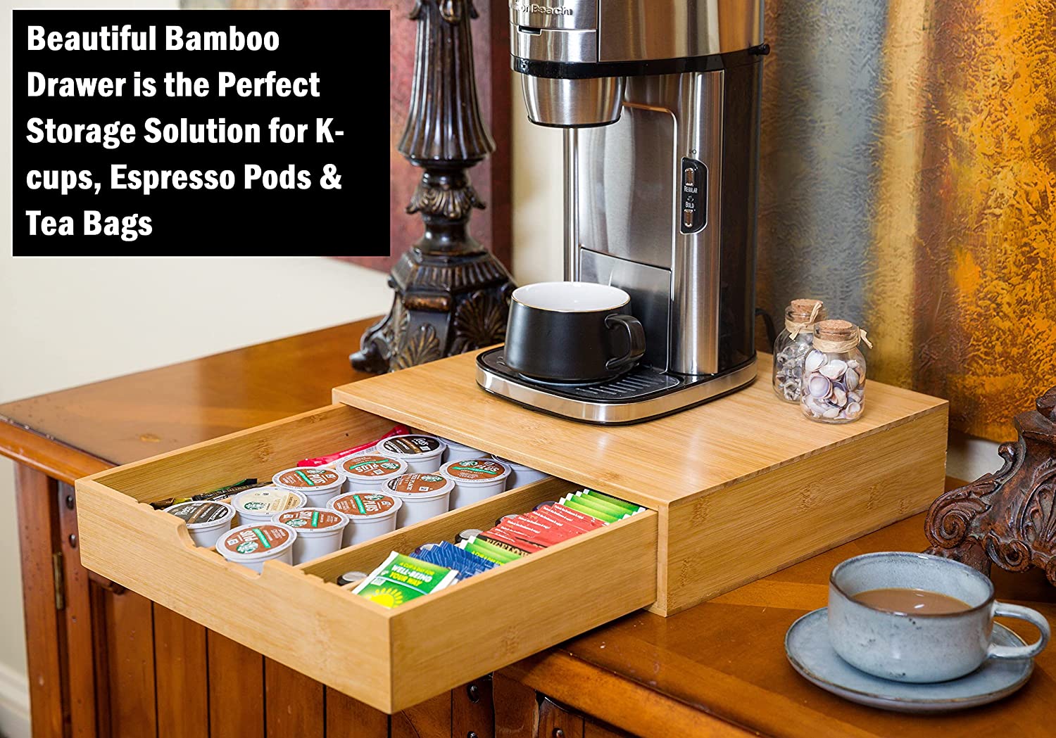 Bamboo K-Cup Coffee Pod Holder Storage Organizer  for Kitchen, Jewelry and Cosmetic 3