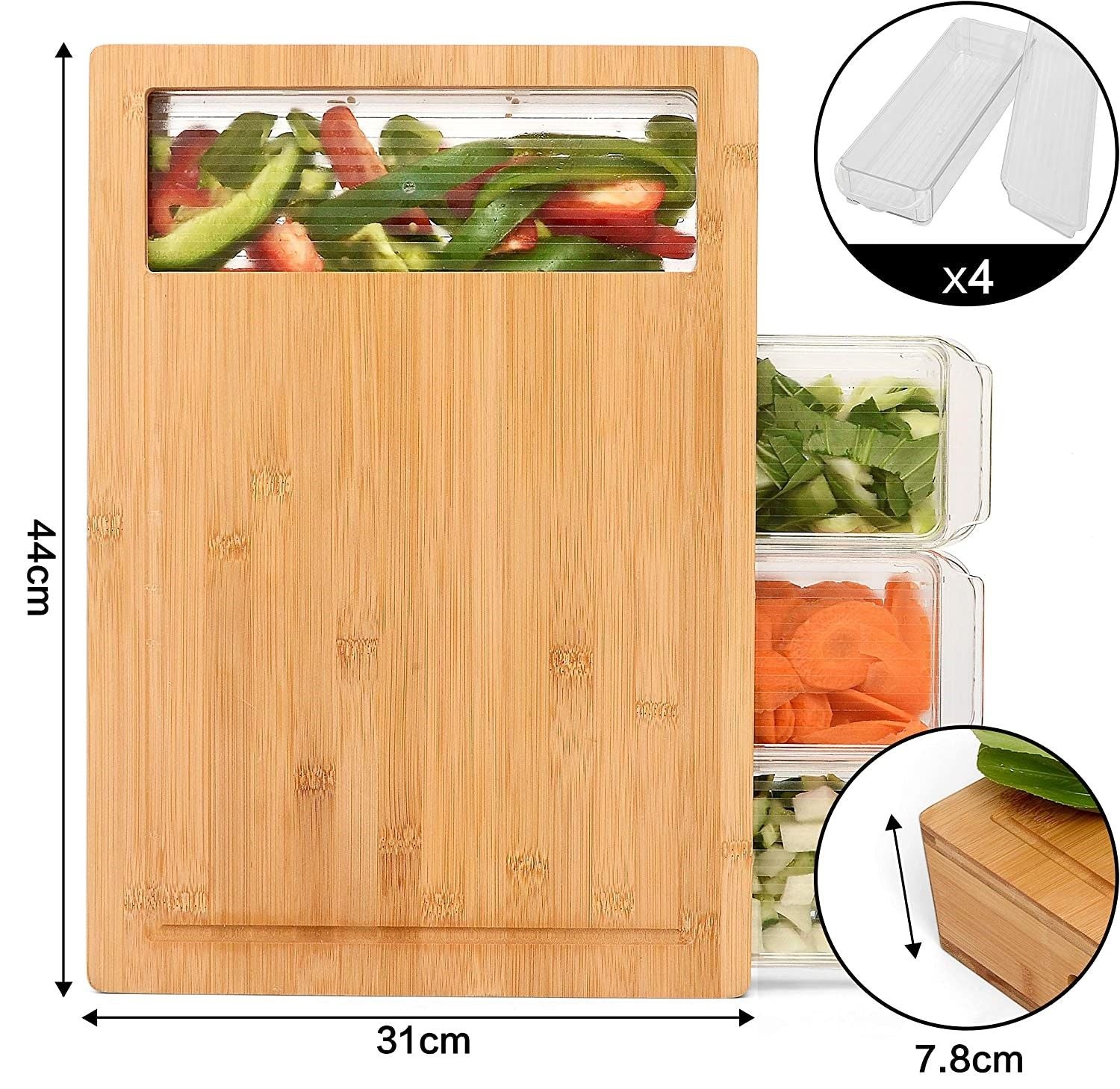 Large Bamboo Cutting Board and 4 Containers with Mobile Holder gift included for Home Kitchen 10