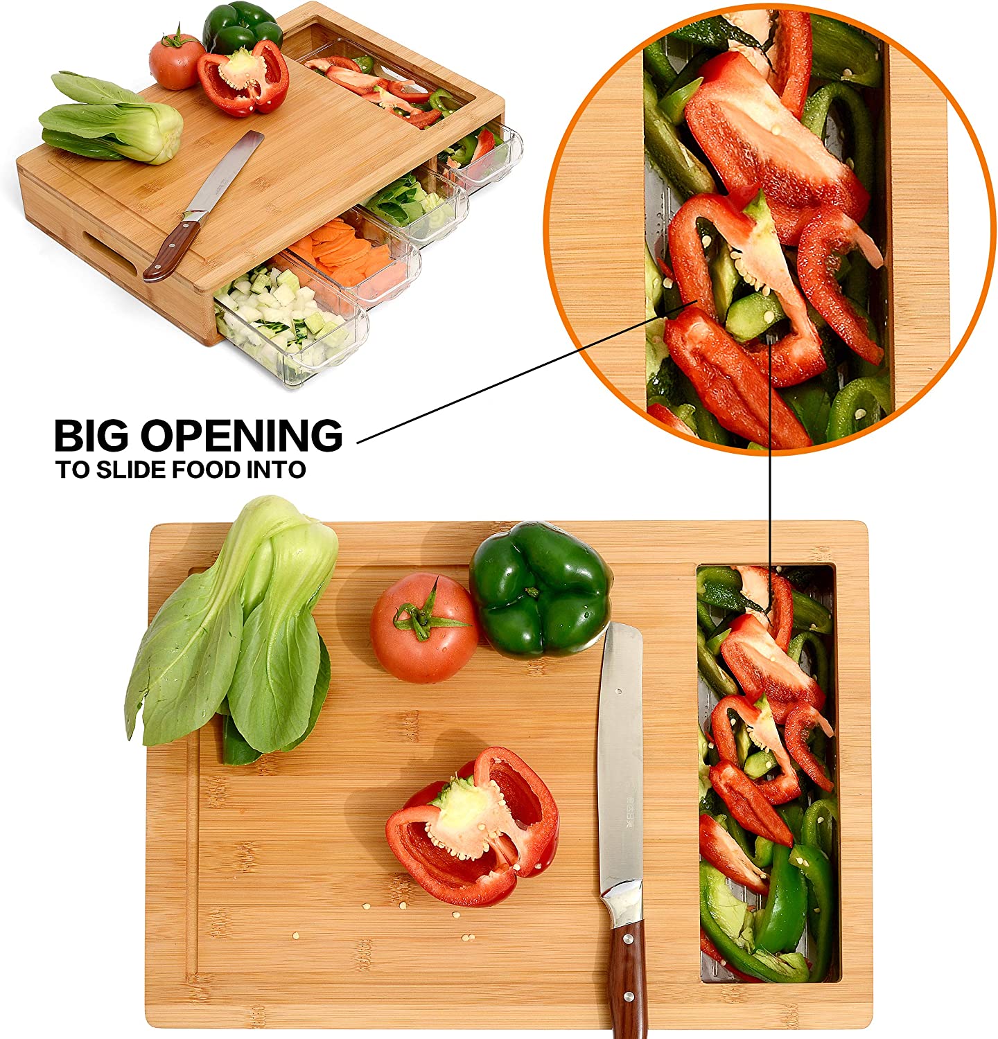 Large Bamboo Cutting Board and 4 Containers with Mobile Holder gift included for Home Kitchen 3