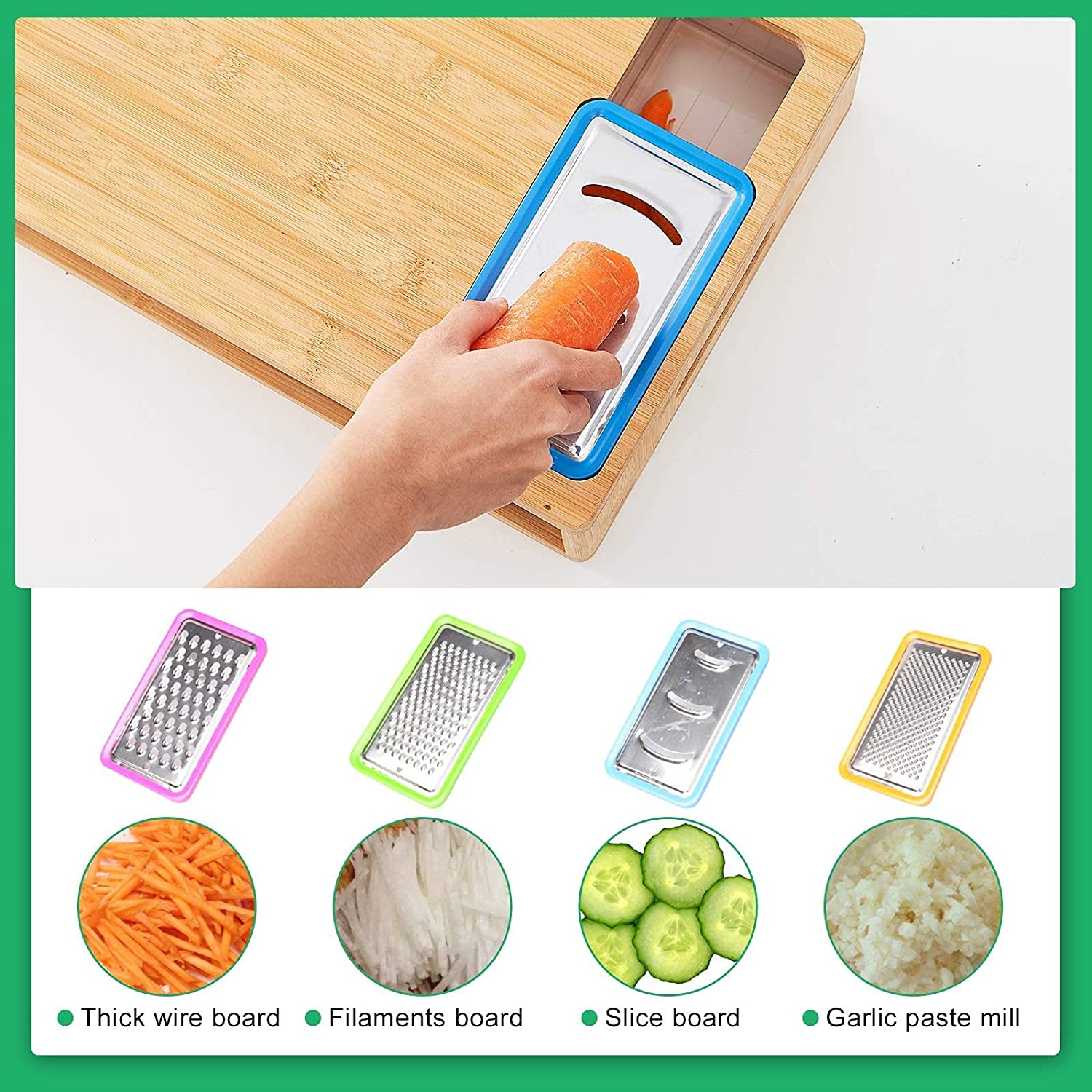 Large Bamboo Cutting Board and 4 Containers with Mobile Holder gift included for Home Kitchen 6