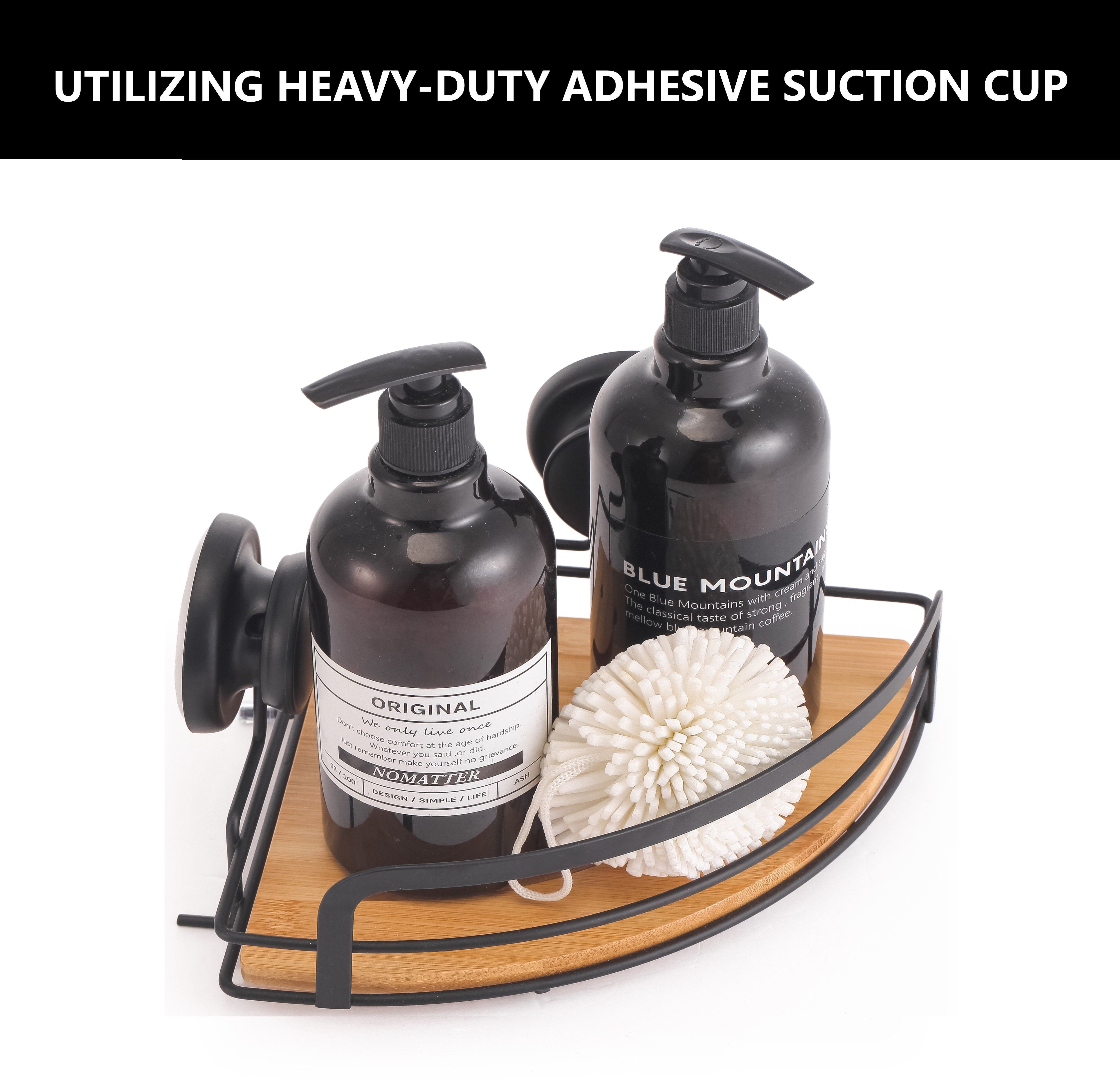 2 Pack Round Bamboo Corner Shower Caddy Shelf Basket Rack with Premium Vacuum Suction Cup No-Drilling for Bathroom and Kitchen 5