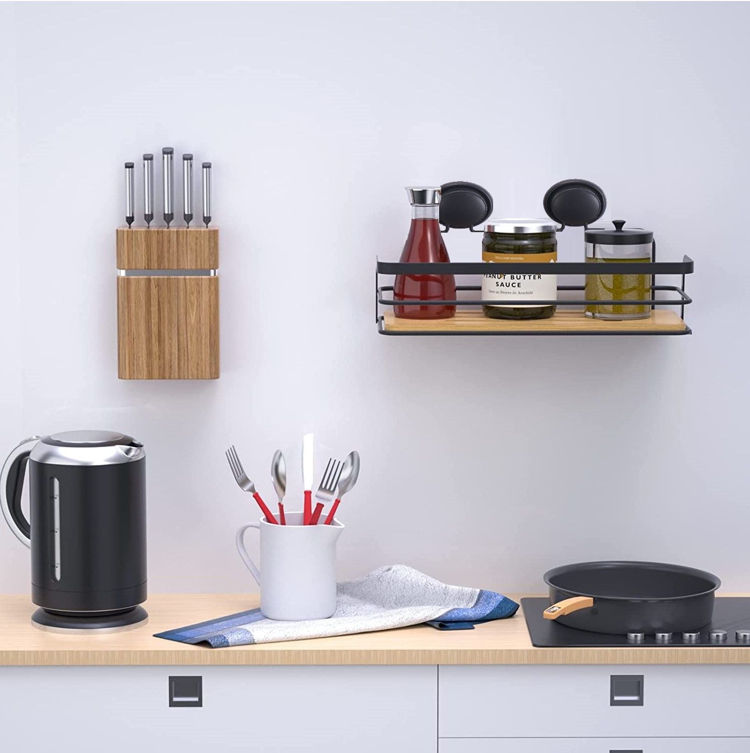 2 Pack Rectangular Bamboo Corner Shower Caddy Shelf Basket Rack with Premium Vacuum Suction Cup No-Drilling for Bathroom and Kitchen 3