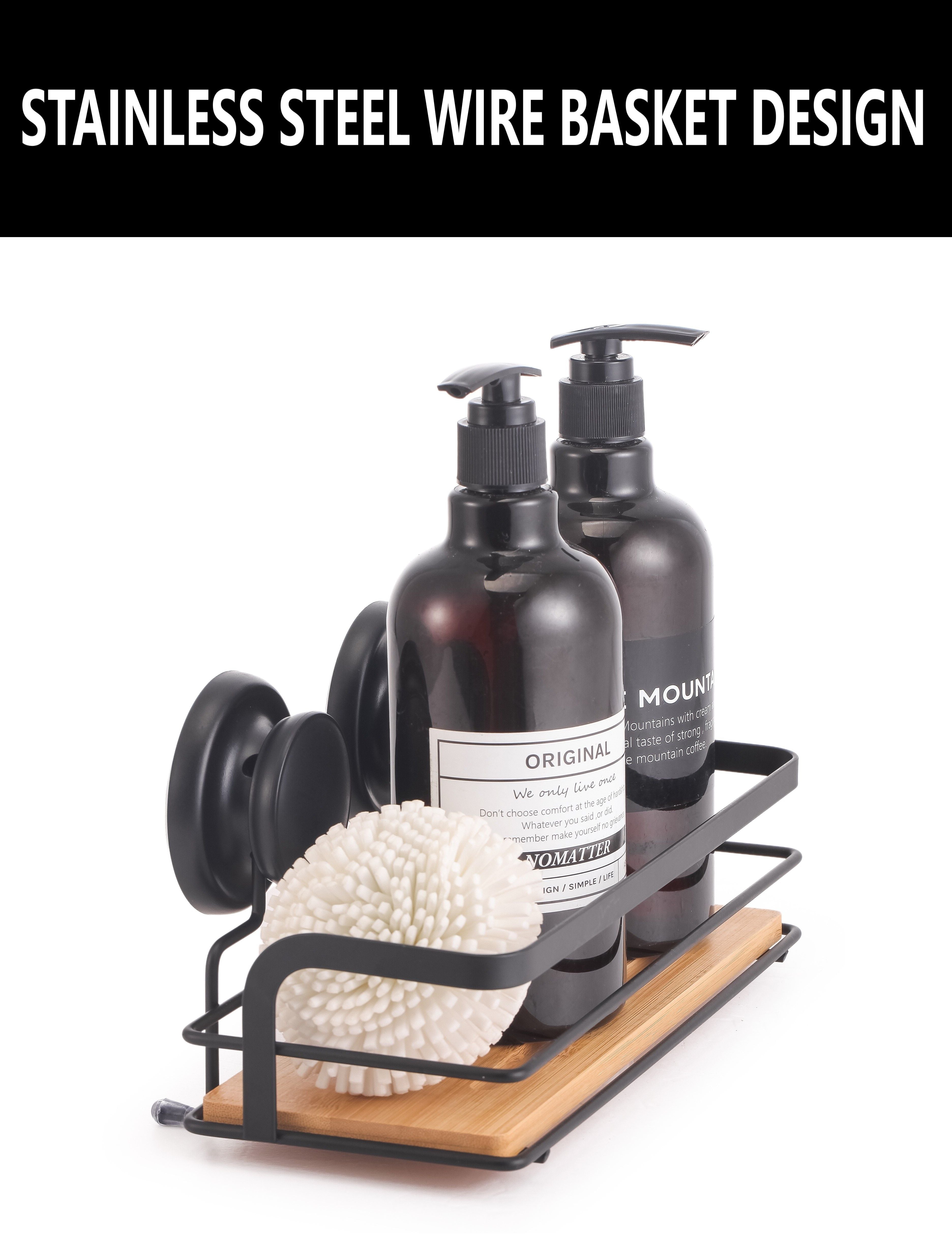 2 Pack Rectangular Bamboo Corner Shower Caddy Shelf Basket Rack with Premium Vacuum Suction Cup No-Drilling for Bathroom and Kitchen 5