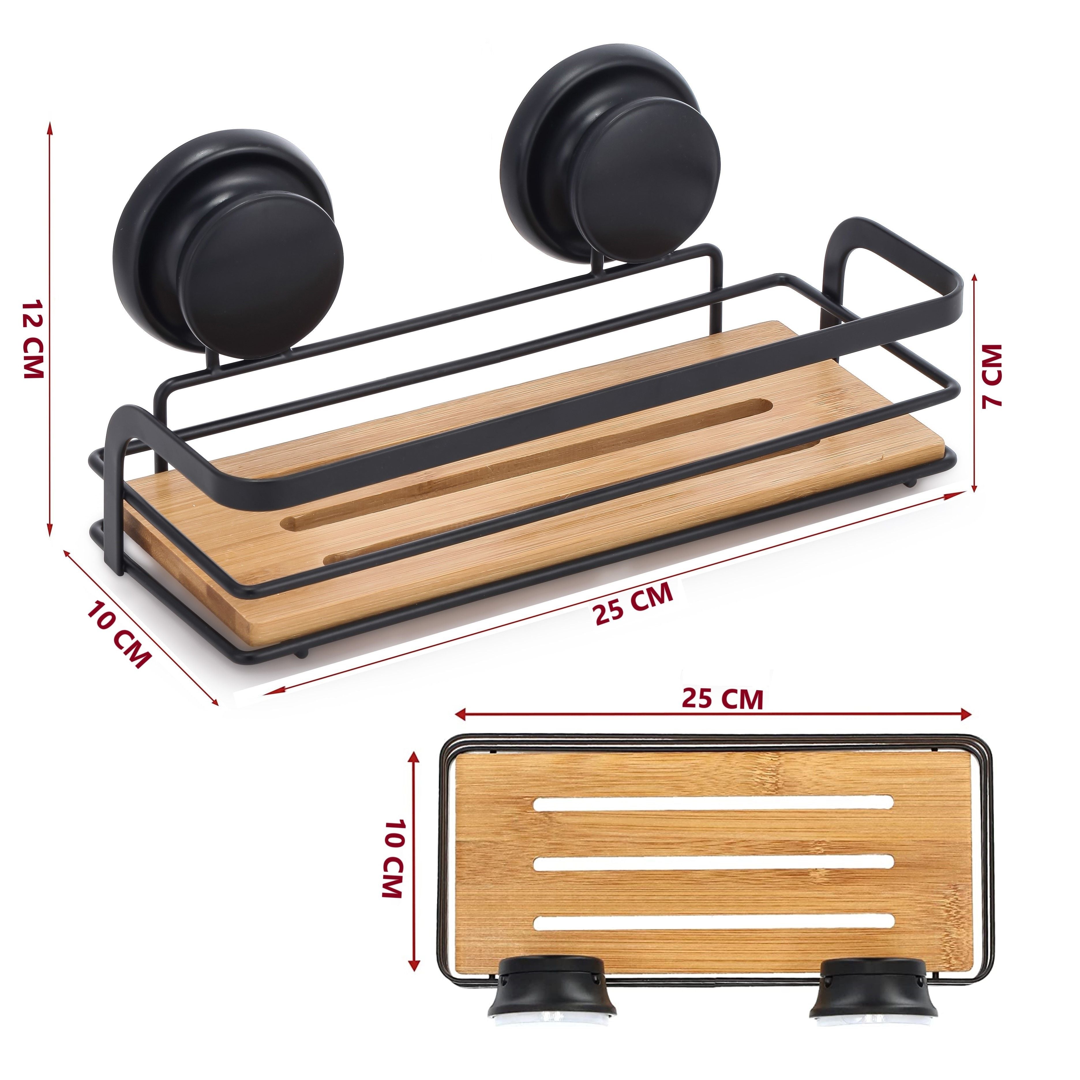 2 Pack Rectangular Bamboo Corner Shower Caddy Shelf Basket Rack with Premium Vacuum Suction Cup No-Drilling for Bathroom and Kitchen 9