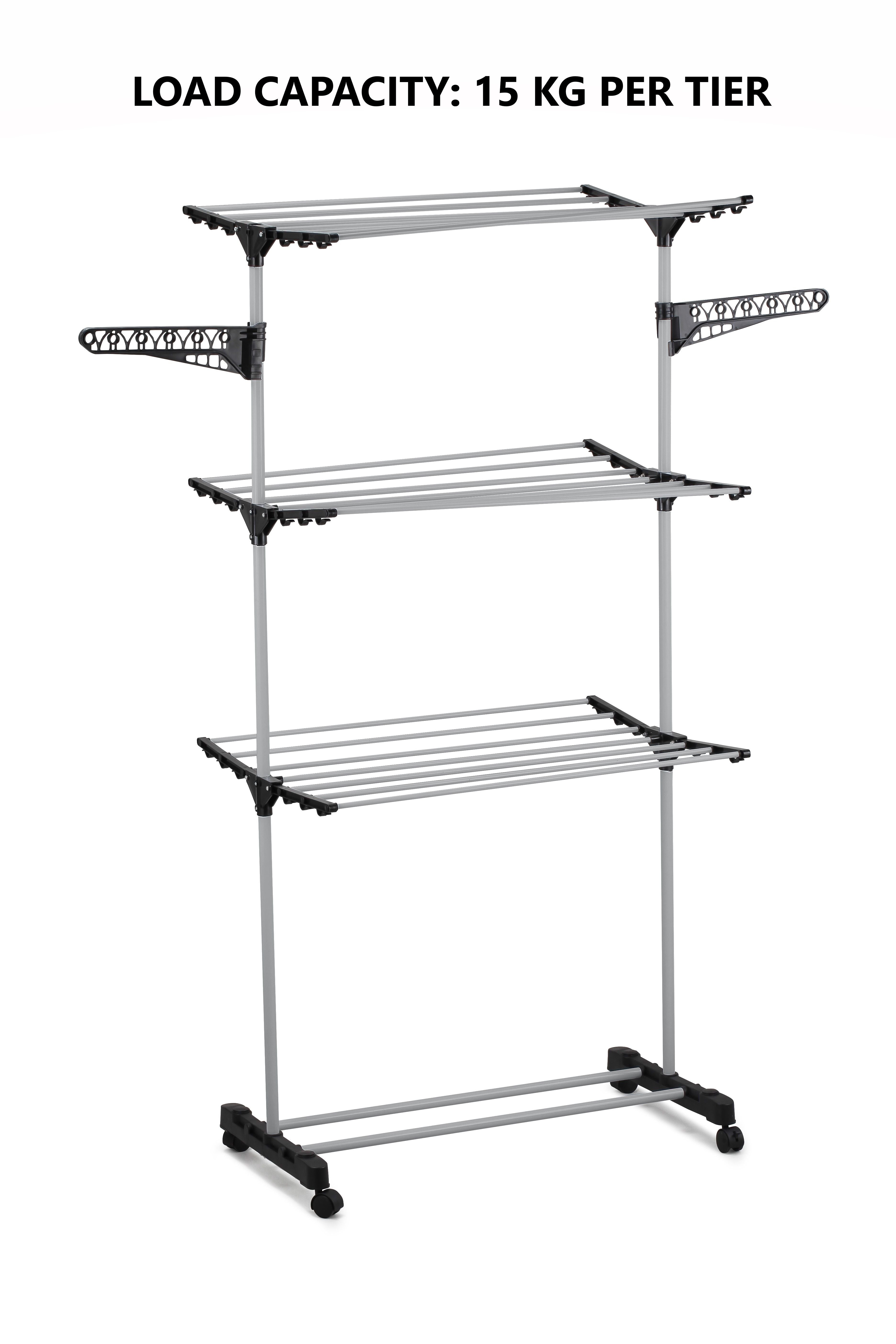 Folding 3 Tier Clothes Laundry Drying Rack with Stainless Steel Tubes for Indoor & Outdoor Home 5