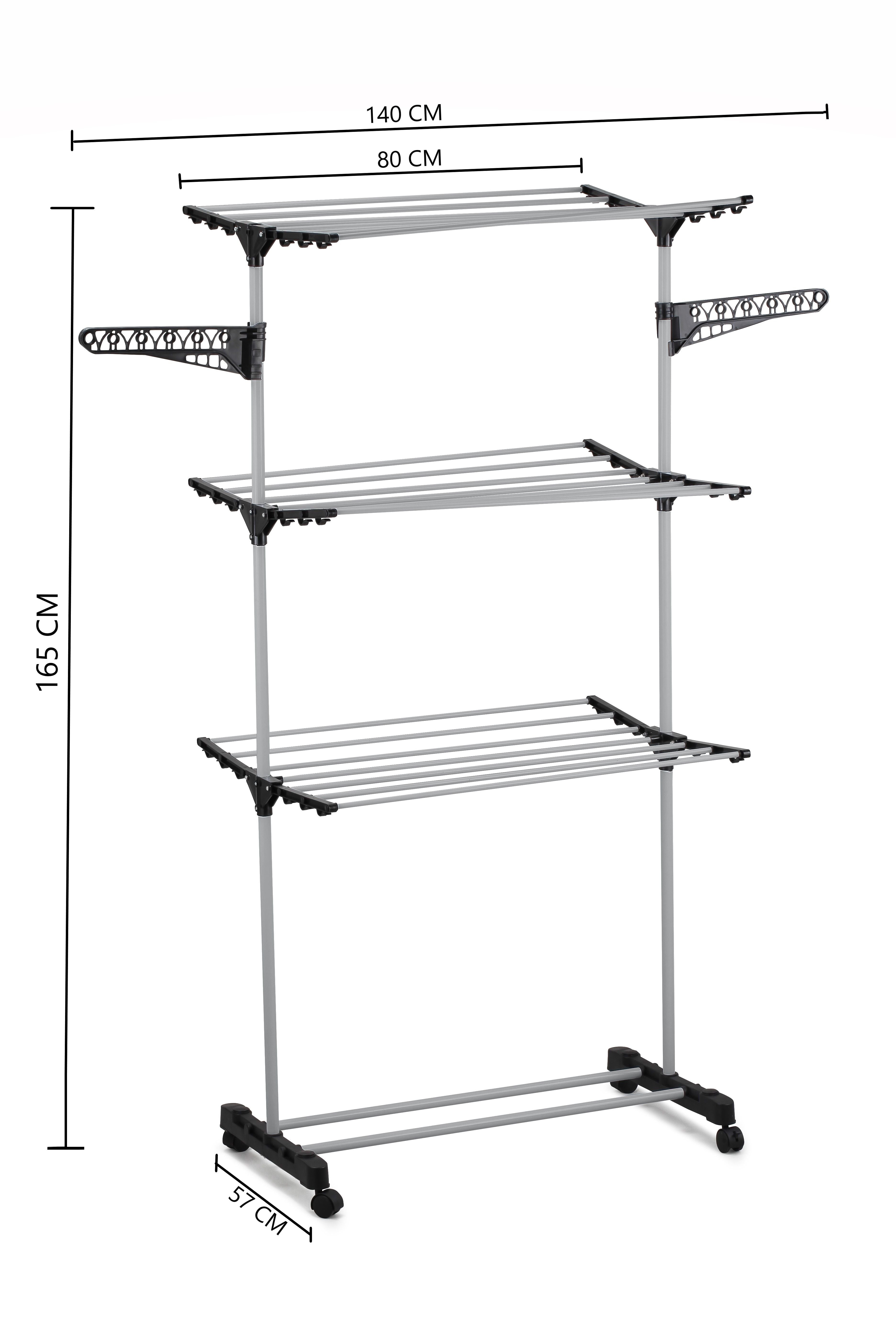 Folding 3 Tier Clothes Laundry Drying Rack with Stainless Steel Tubes for Indoor & Outdoor Home 9