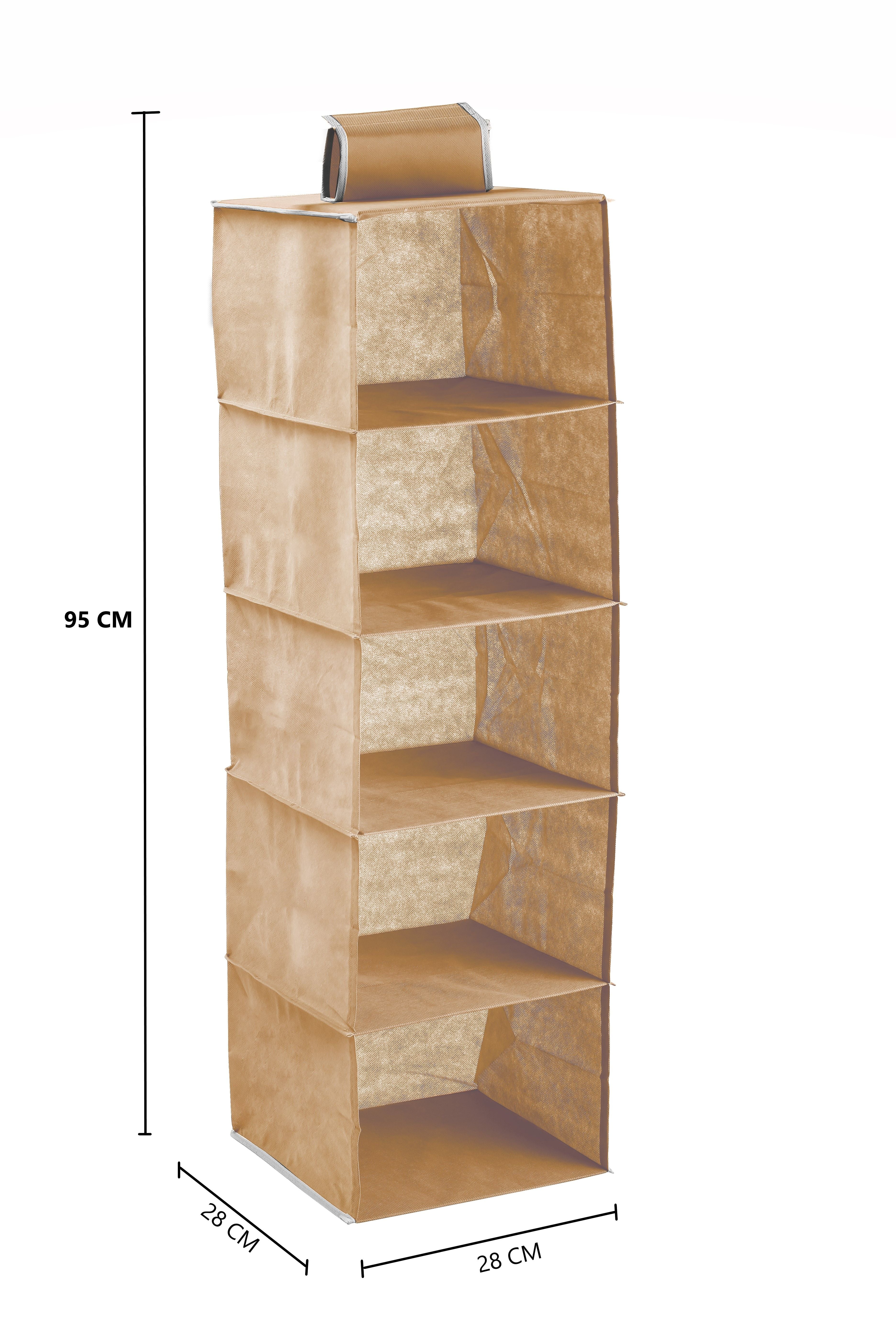 5 Tier Shelf Hanging Closet Organizer and Storage for Clothes (Beige) 8