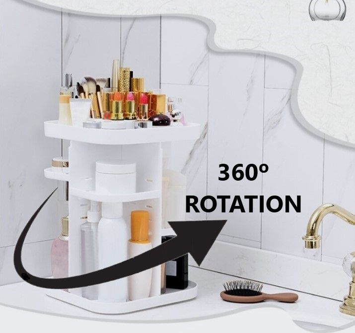 360 Rotating Large Capacity Makeup Organizer for Bedroom and Bathroom (White) 3