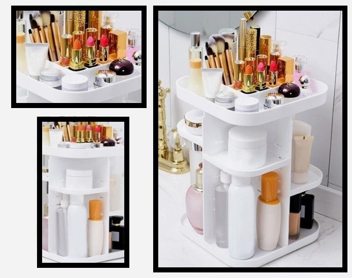 360 Rotating Large Capacity Makeup Organizer for Bedroom and Bathroom (White) 4