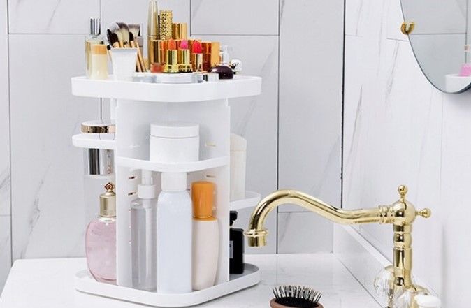 360 Rotating Large Capacity Makeup Organizer for Bedroom and Bathroom (White) 5