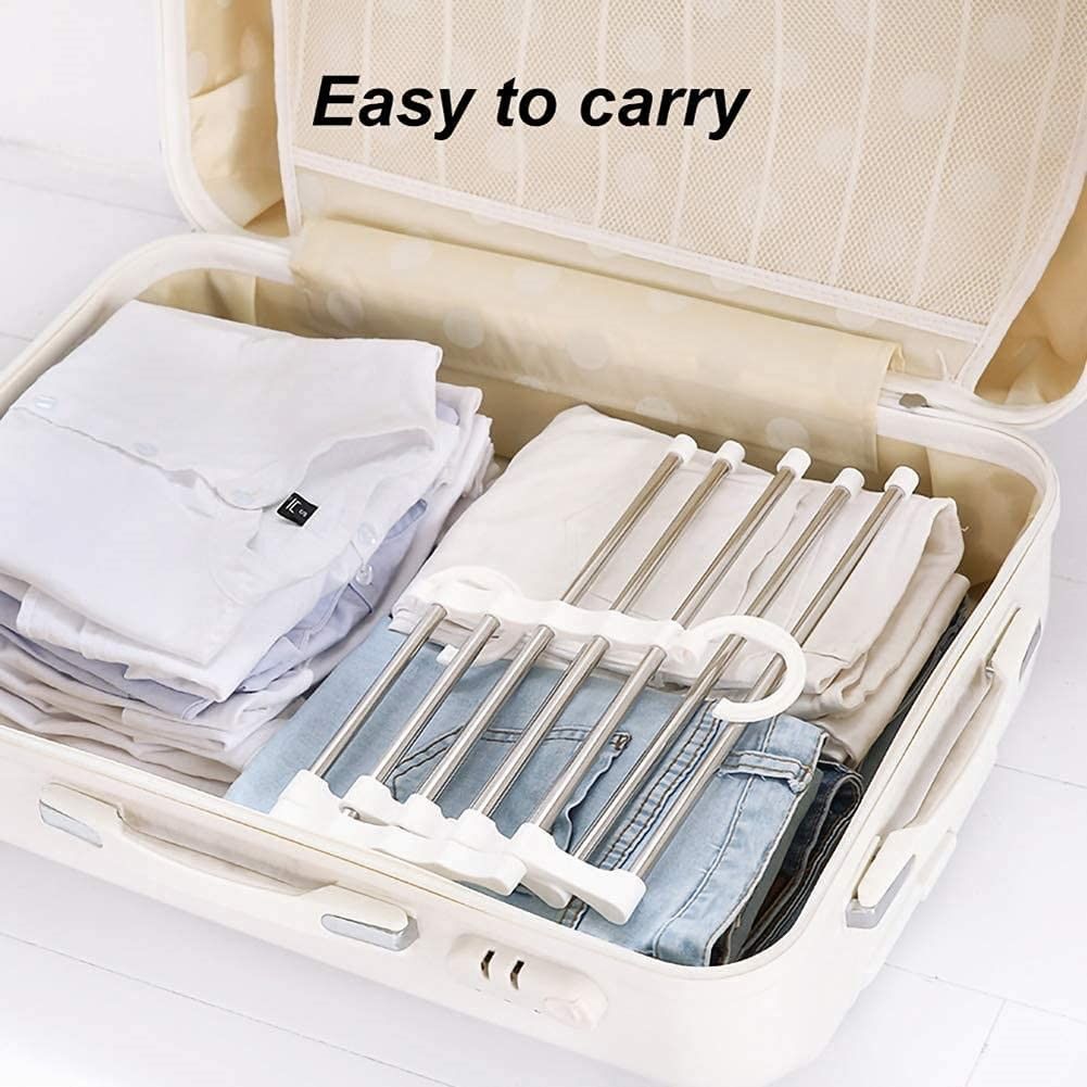 2 Pack Stainless Steel Adjustable 5 in 1 Pants Hangers Non-Slip Space Saving for Home Storage 5