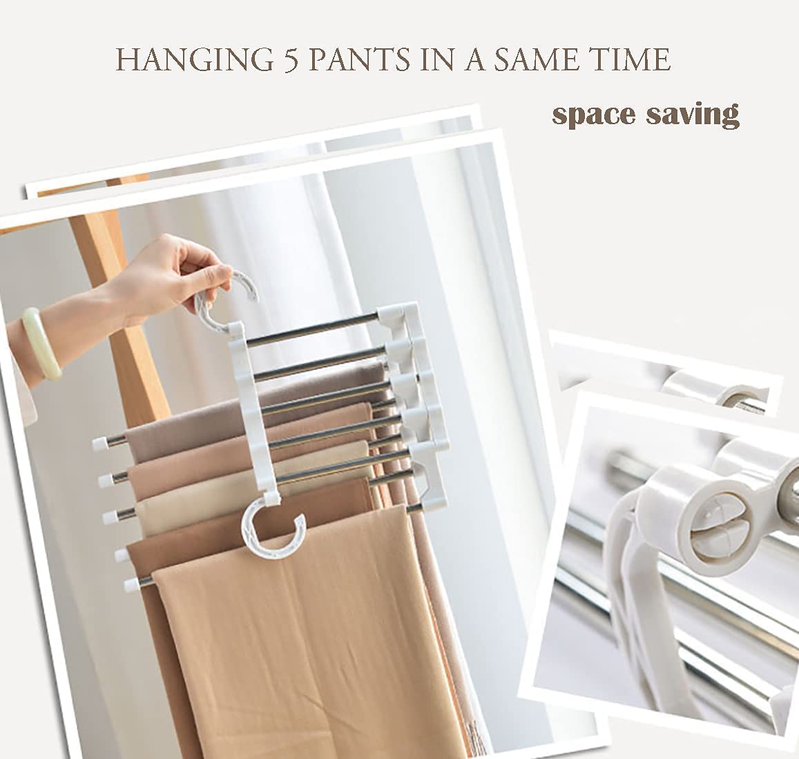 2 Pack Stainless Steel Adjustable 5 in 1 Pants Hangers Non-Slip Space Saving for Home Storage 7