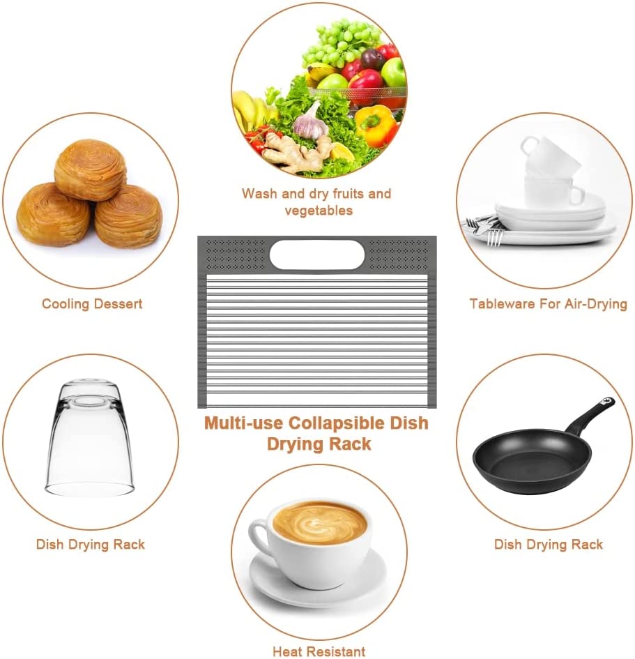 2 Pack Large Stainless Steel Roll Up Dish Drying Rack with Utensil Holder for Home Kitchen 3