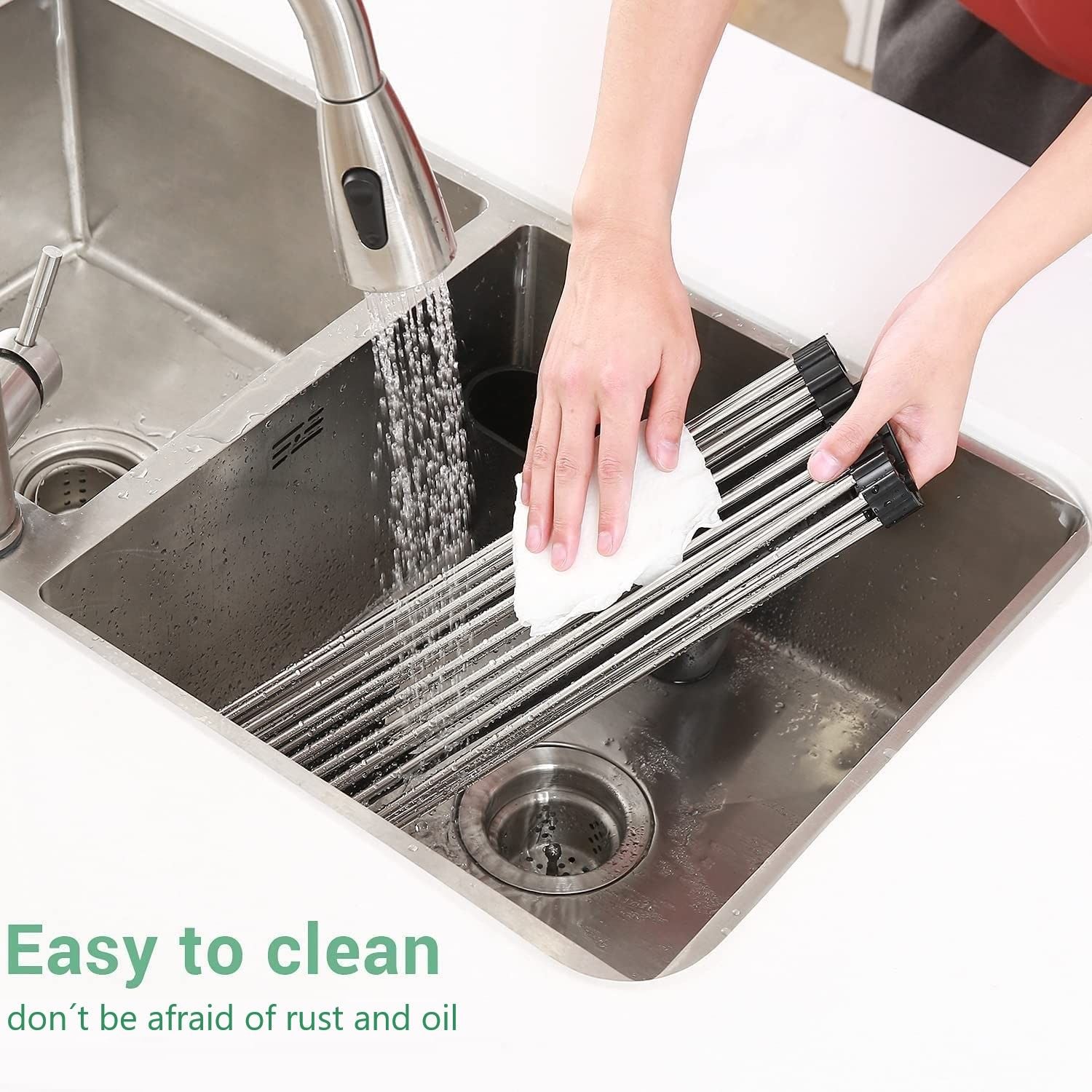 2 Pack Large Stainless Steel Roll Up Dish Drying Rack with Utensil Holder for Home Kitchen 6