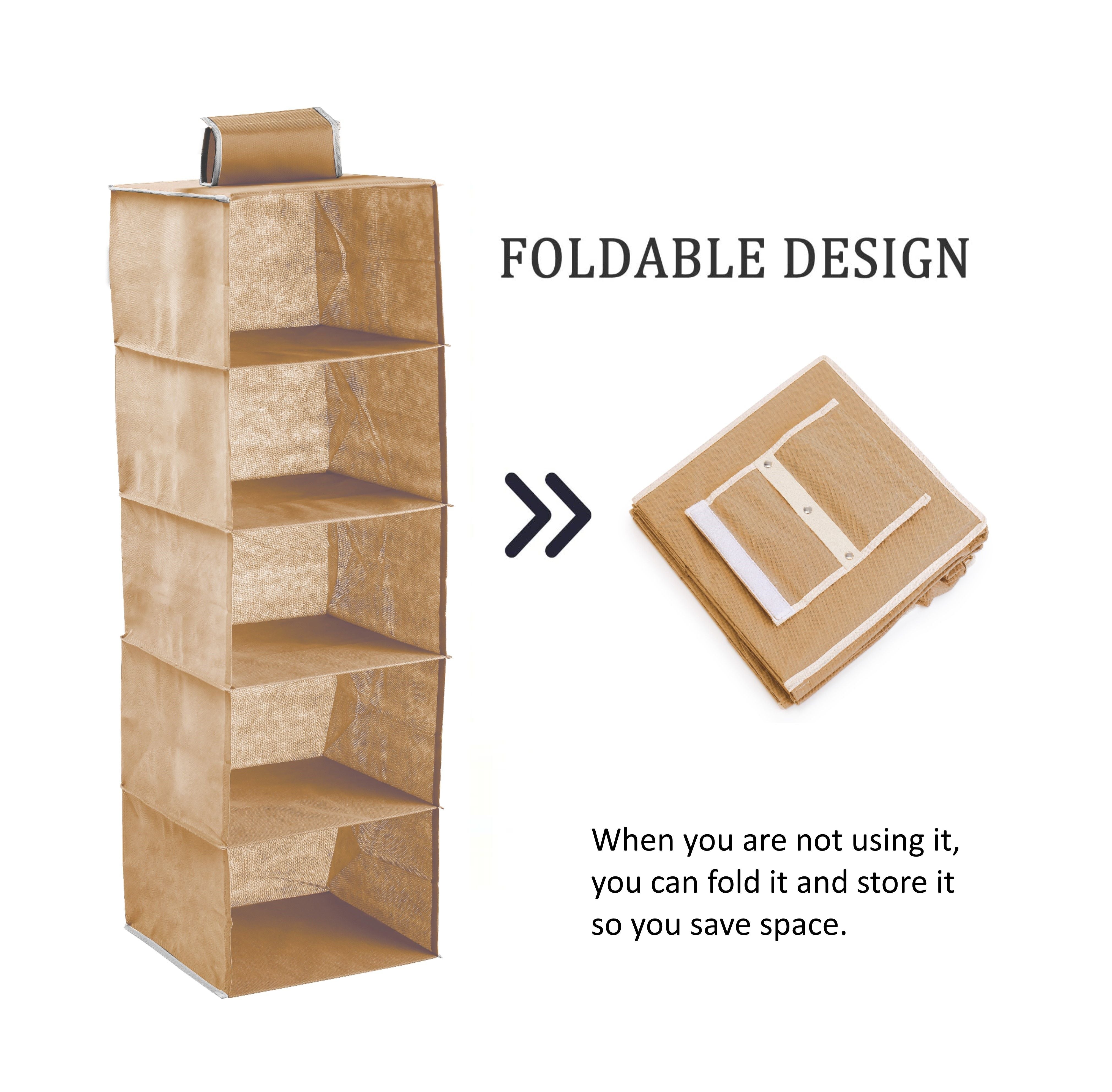 3 Pack 5-Tier Shelf Hanging Closet Organizer and Storage for Clothes (Beige) 3