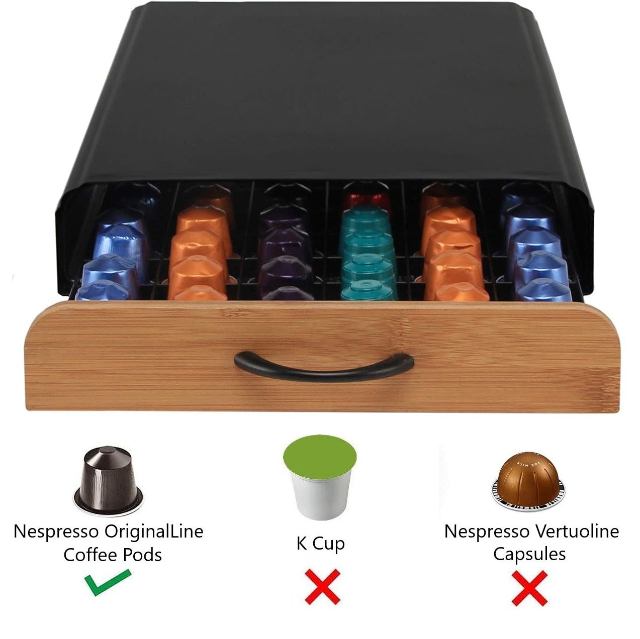 CARLA HOME Coffee Pods Holder Storage Drawer Compatible with 60 Nespresso Pods for Kitchen Storage & Organisation (Natural) 6