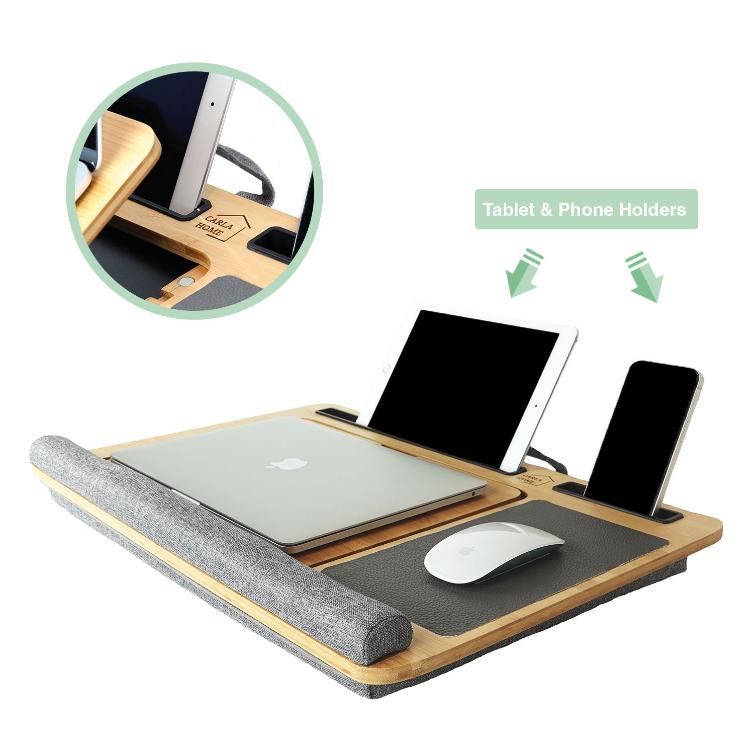 CARLA HOME Bamboo Laptop Lap Desk with Cushion and Angle Adjustable for Office and Home 6