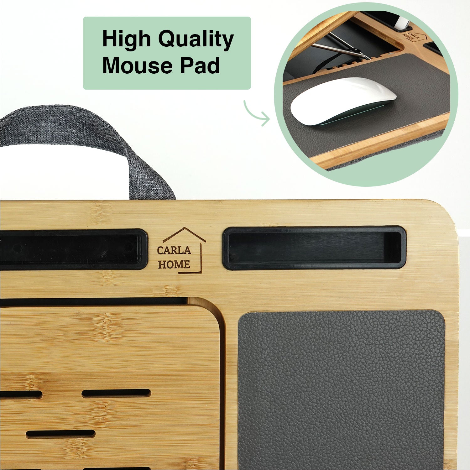 CARLA HOME Bamboo Laptop Lap Desk with Cushion and Angle Adjustable for Office and Home 7