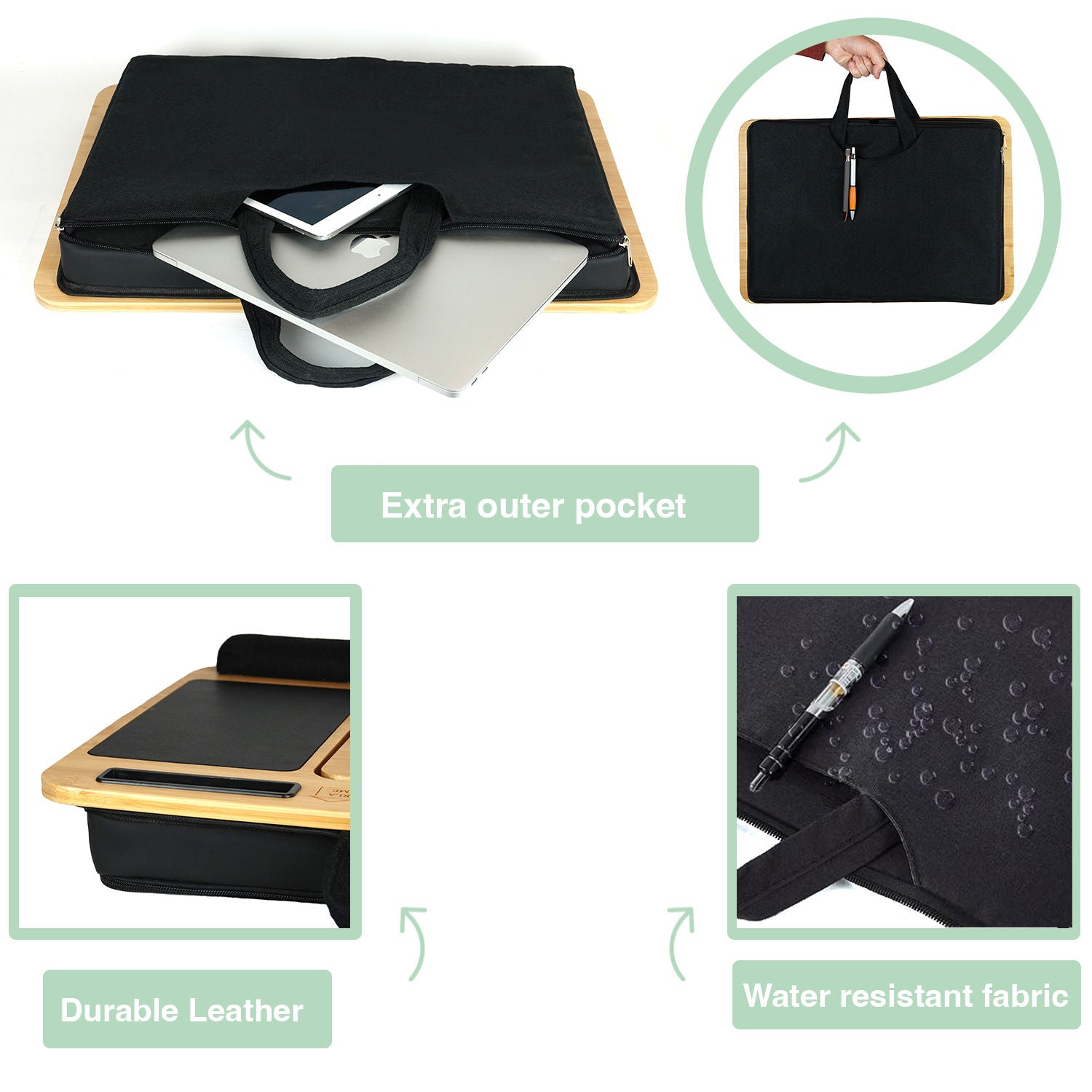 CARLA HOME Bamboo Laptop Lap Desk with Cushion, Angle Adjustable and Sleeve Case Bag for Office and Home 5