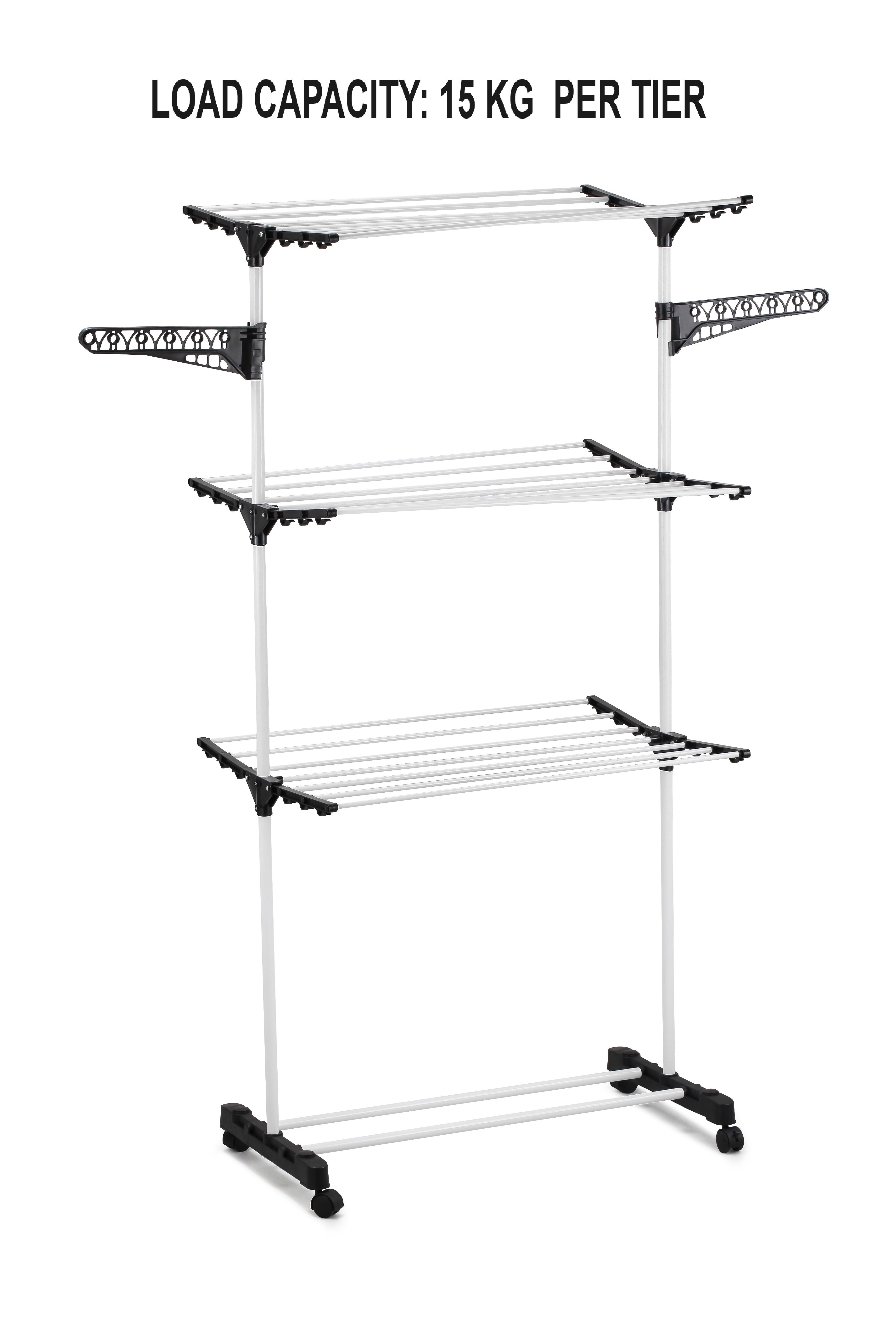 CARLA HOME Folding 3 Tier Clothes Laundry Drying Rack with Stainless Steel Tubes for Indoor & Outdoor Home 5