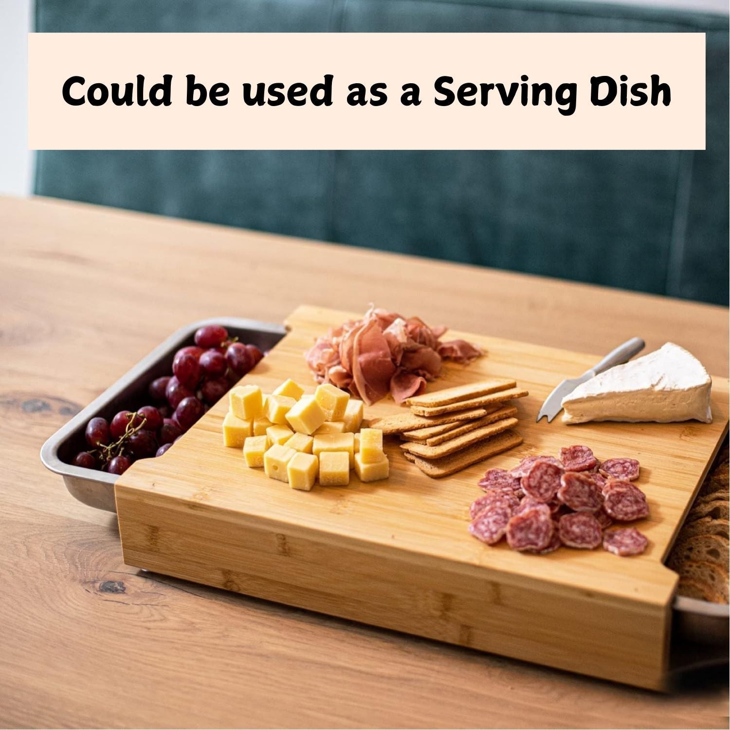 Chopping Board with with 2 Organiser Stainless Steel Trays Containers 4