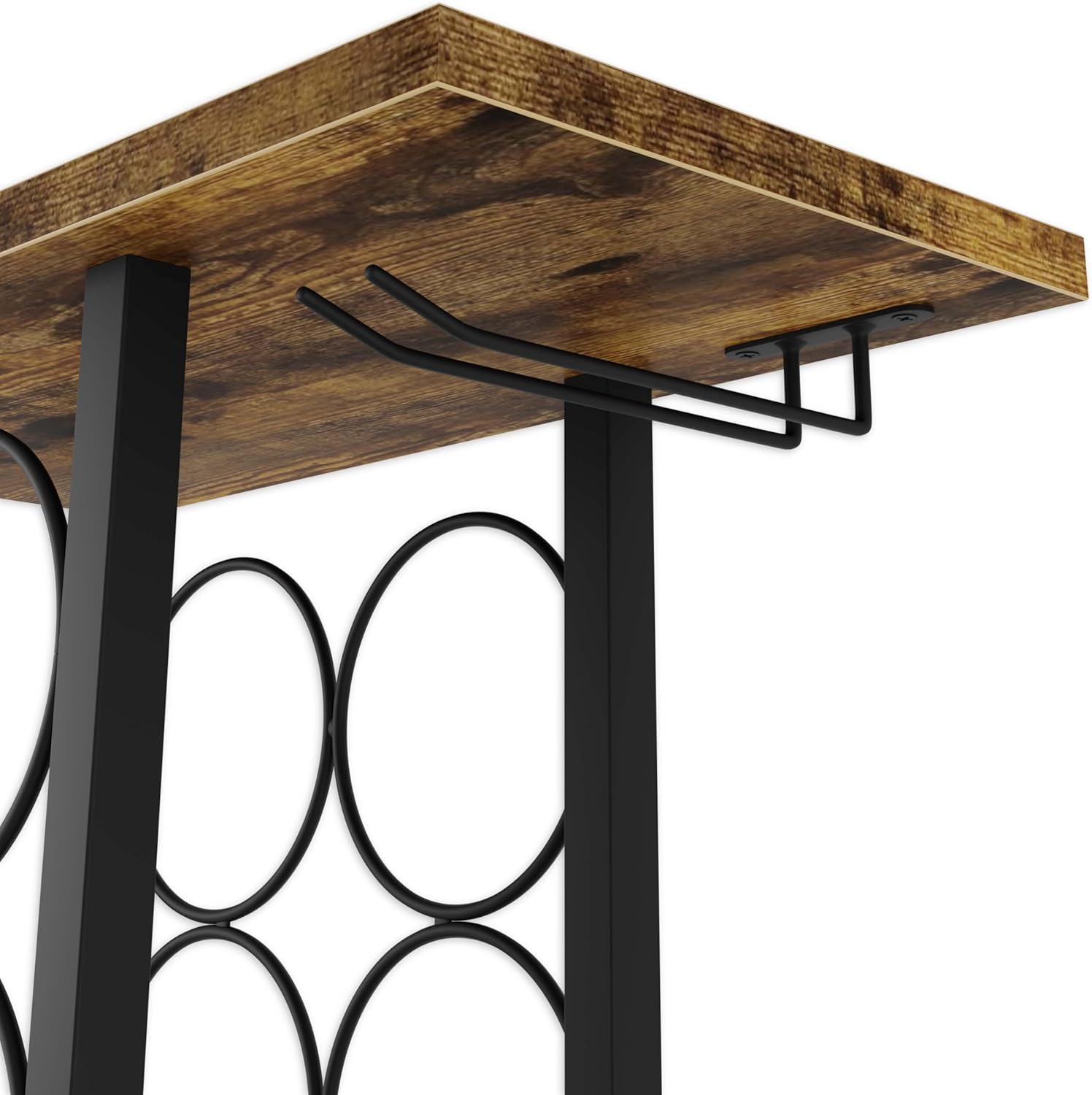 Wine Rack Countertop Wooden & Metal Holder for 6 Bottles & 2 Glasses 8