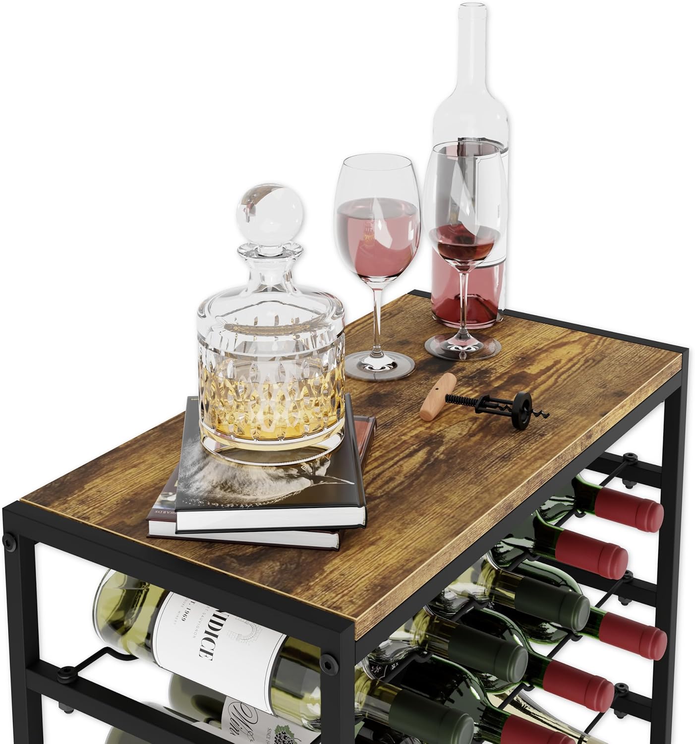6-Tier Freestanding Wine Rack for 30 Bottles with Wood Countertop and Sturdy Metal Frame 6