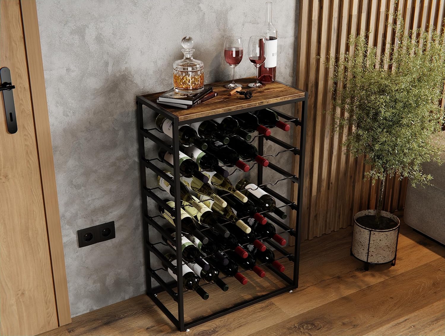 6-Tier Freestanding Wine Rack for 30 Bottles with Wood Countertop and Sturdy Metal Frame 9